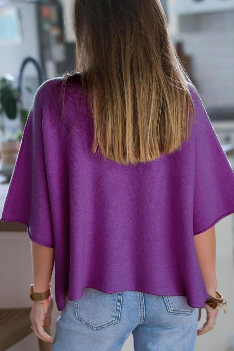 Purple Knit Batwing Blouse