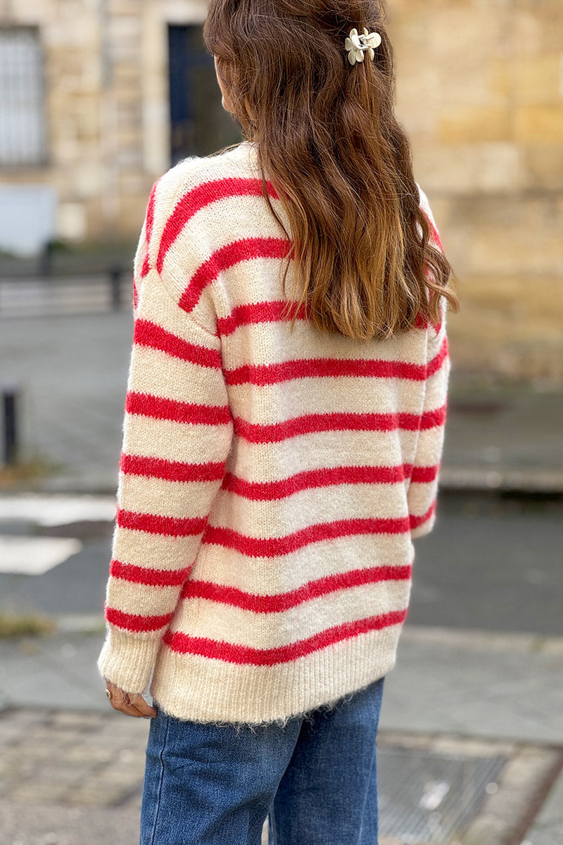 Red Stripe Vintage Heart Sweater