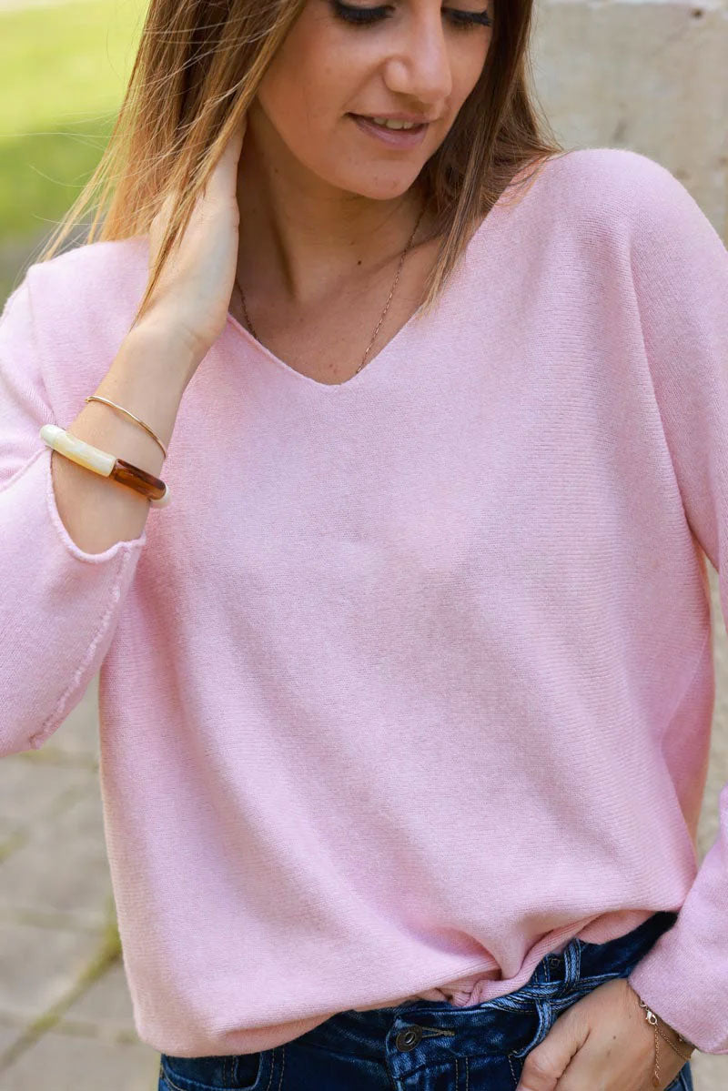 Soft Pink ultra-soft, Viscose Blend V-Neck Jumper
