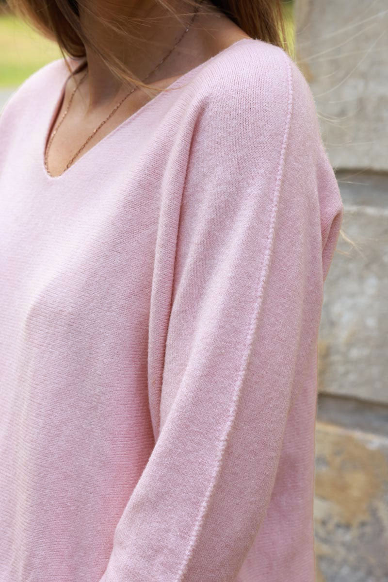 Soft Pink ultra-soft, Viscose Blend V-Neck Jumper