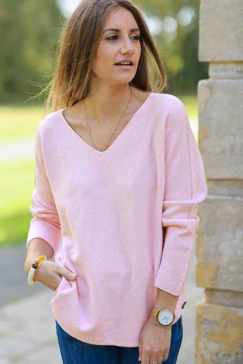 Soft Pink ultra-soft, Viscose Blend V-Neck Jumper