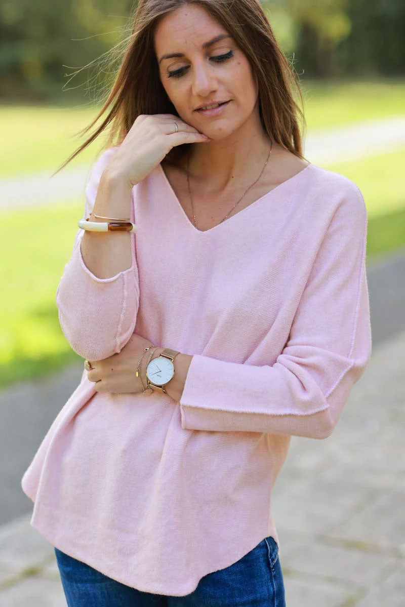 Soft Pink ultra-soft, Viscose Blend V-Neck Jumper