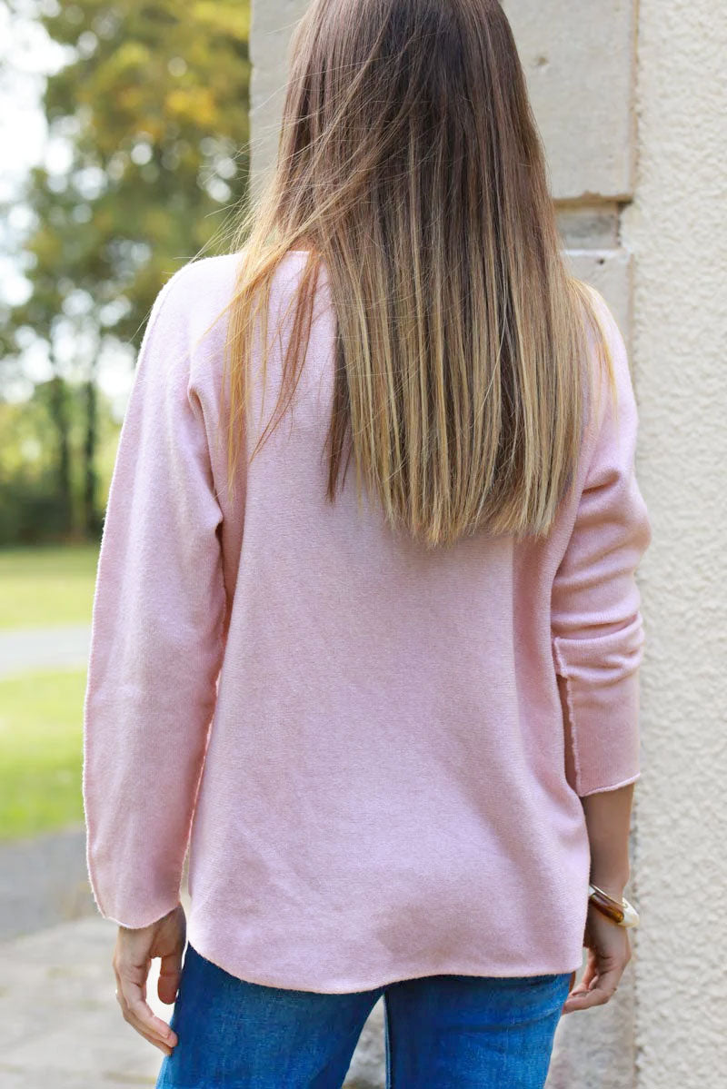 Soft Pink ultra-soft, Viscose Blend V-Neck Jumper
