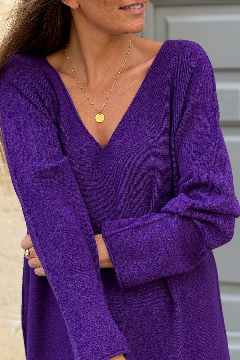 Purple ultra-soft, Viscose Blend V-Neck Sweater
