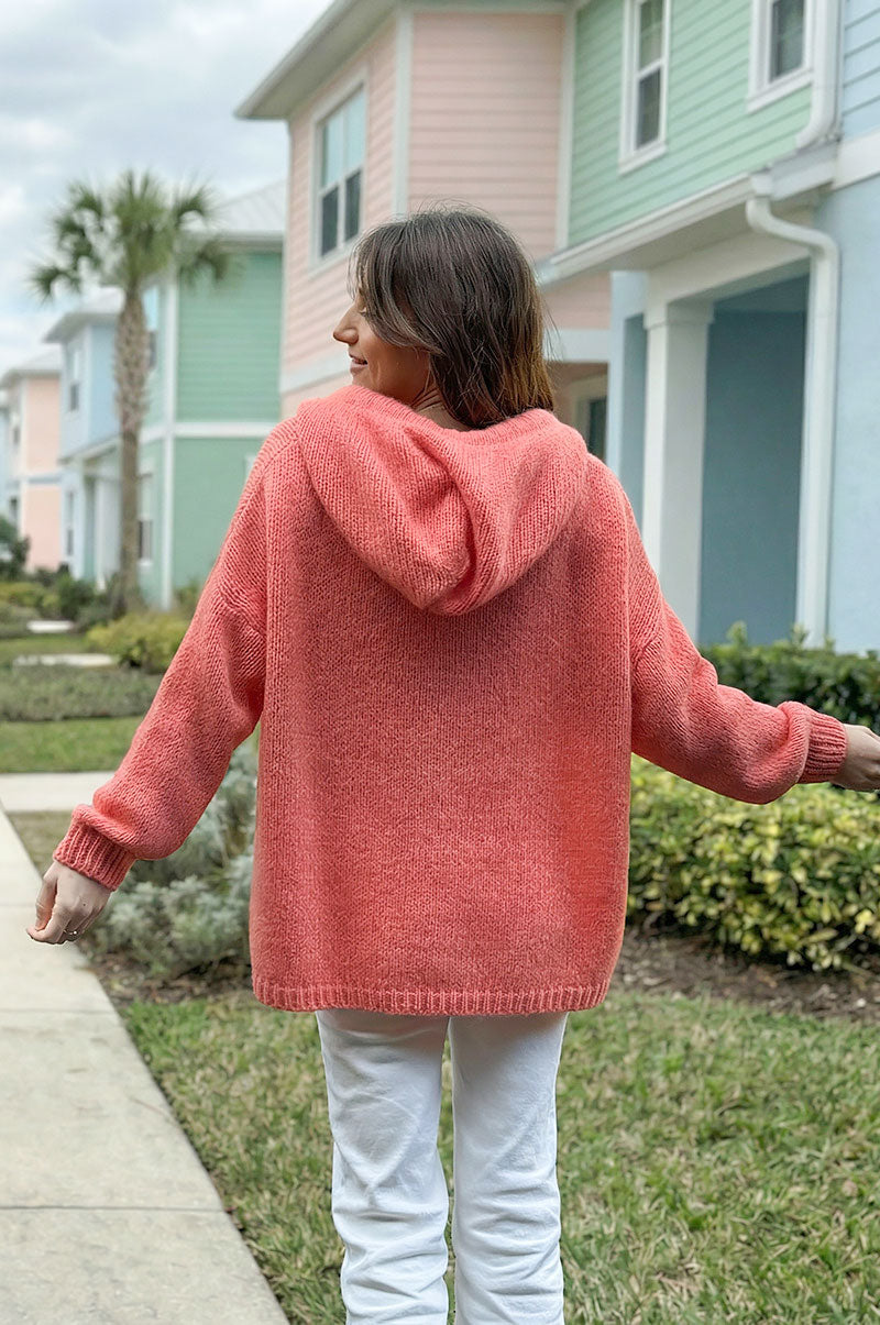 Orange Mohair Knit Zip-Front Hoodie