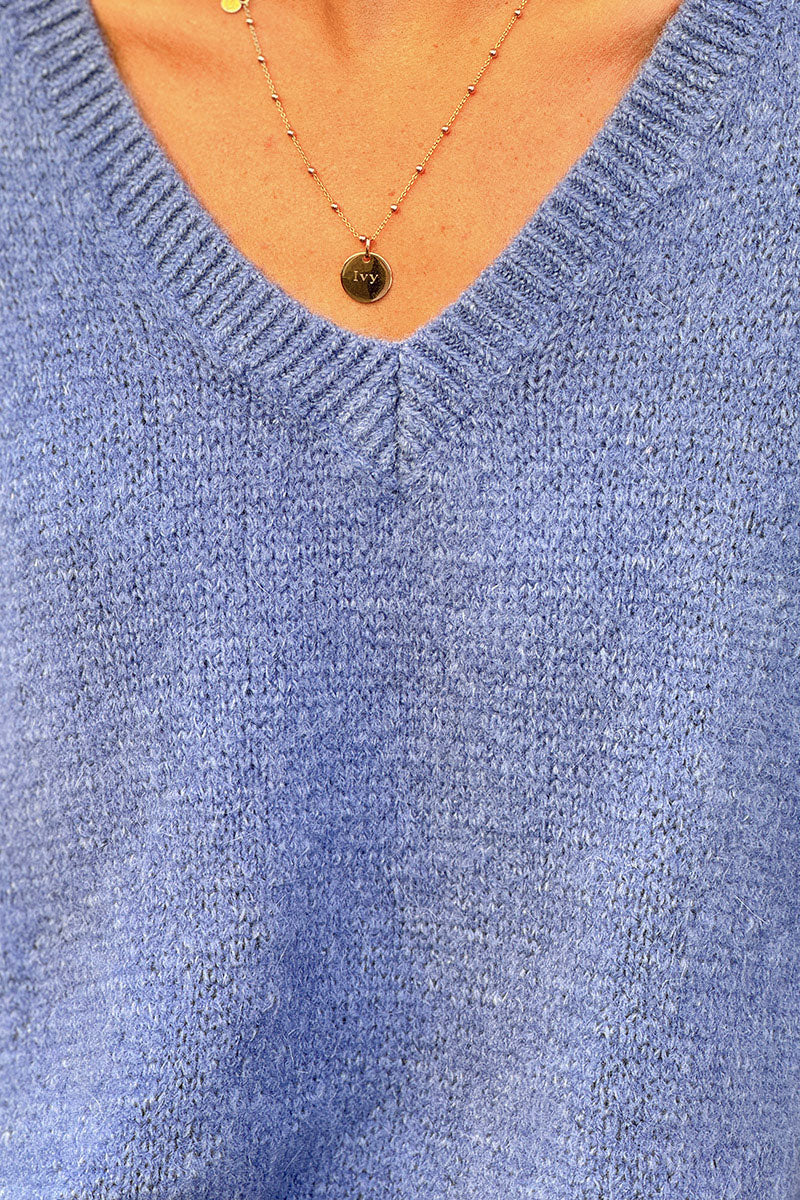 Blue V-Neck Sweater Poncho