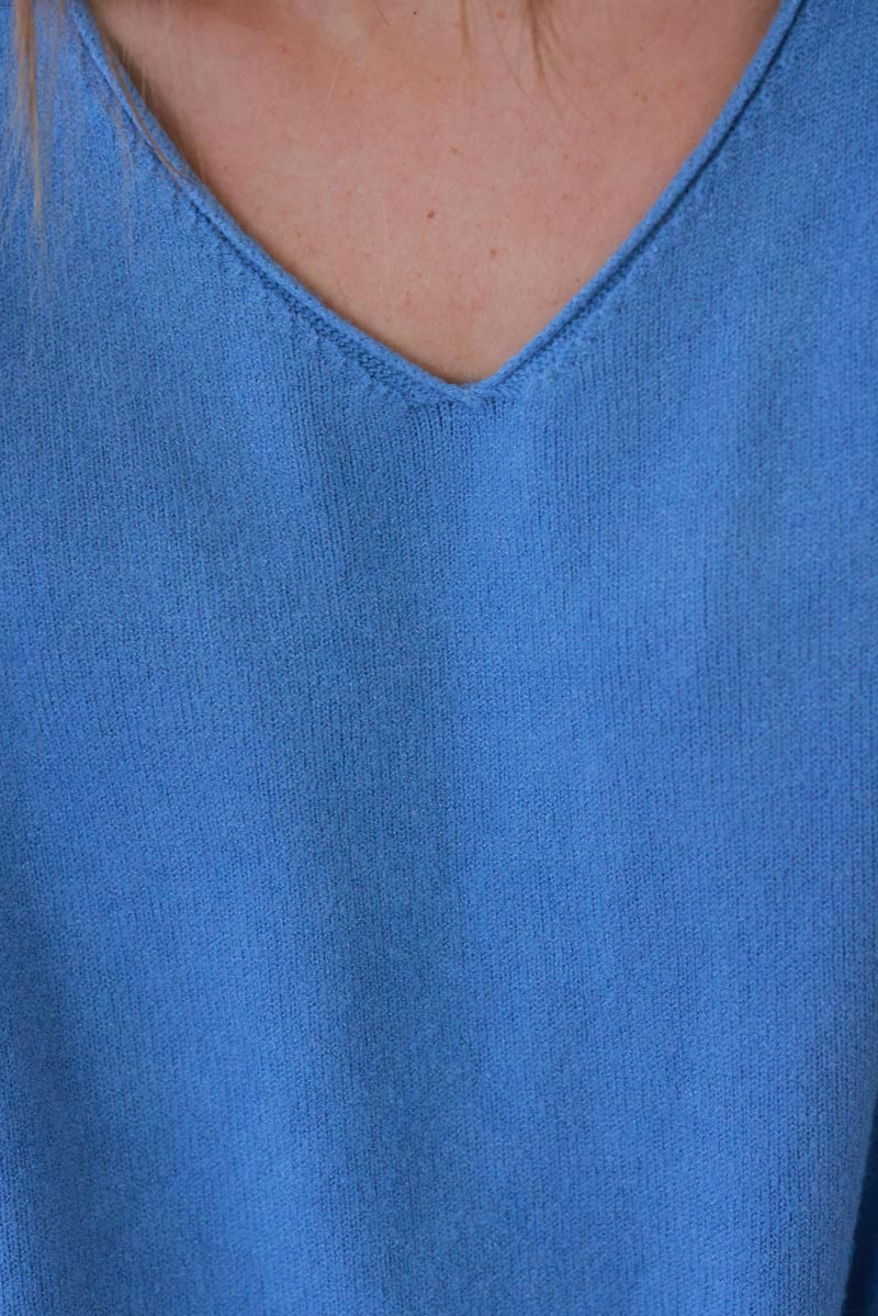 Blue Soft Basic V-neck Sweater