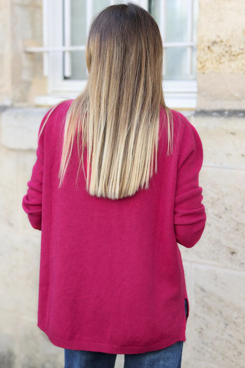 Fuchsia soft basic V-neck sweater