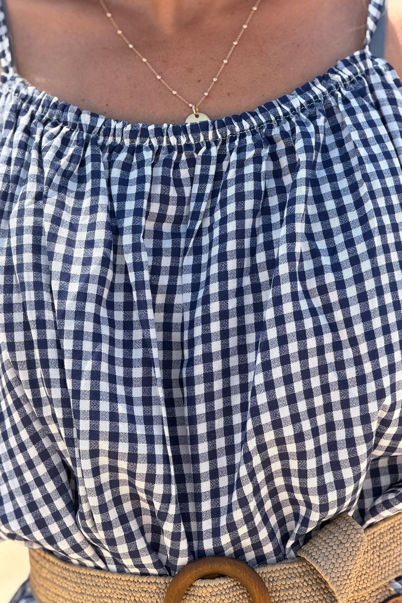 Navy Strappy Gingham Sun Dress
