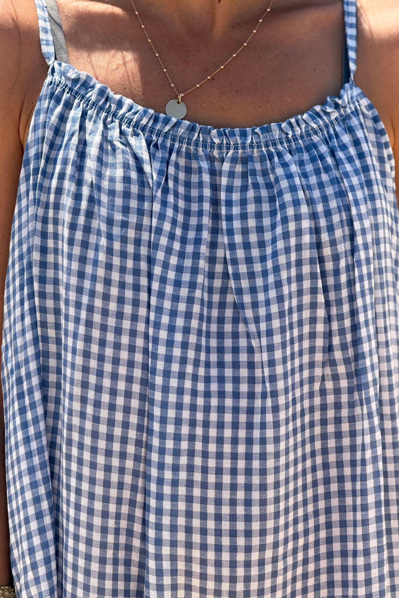 Blue Strappy Gingham Sun Dress
