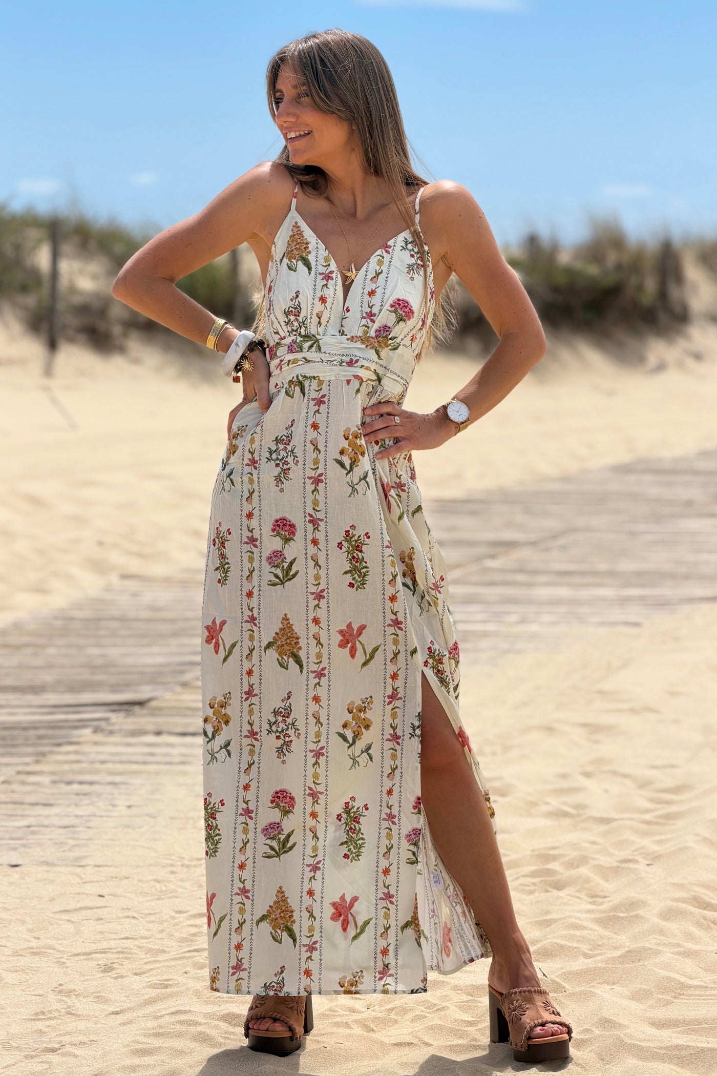 Cream Country Floral Strappy Sundress
