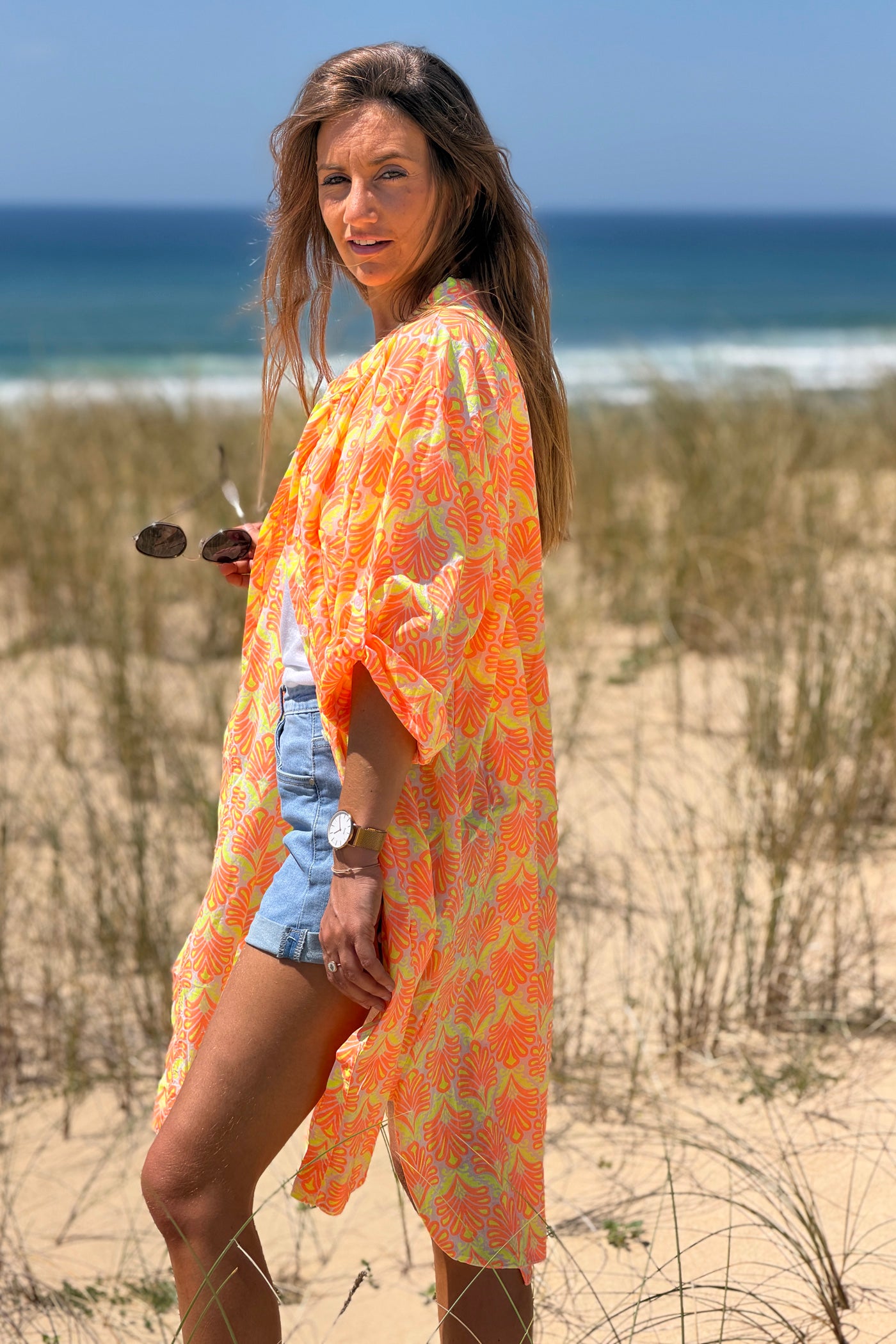 Orange Tropical Flourish Shirt Dress