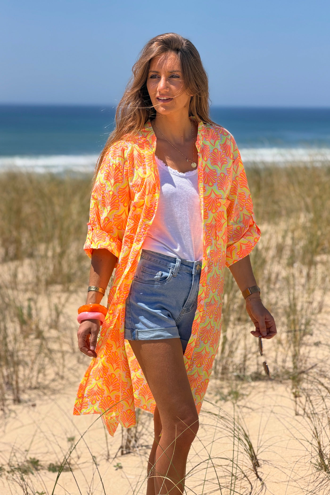 Orange Tropical Flourish Shirt Dress