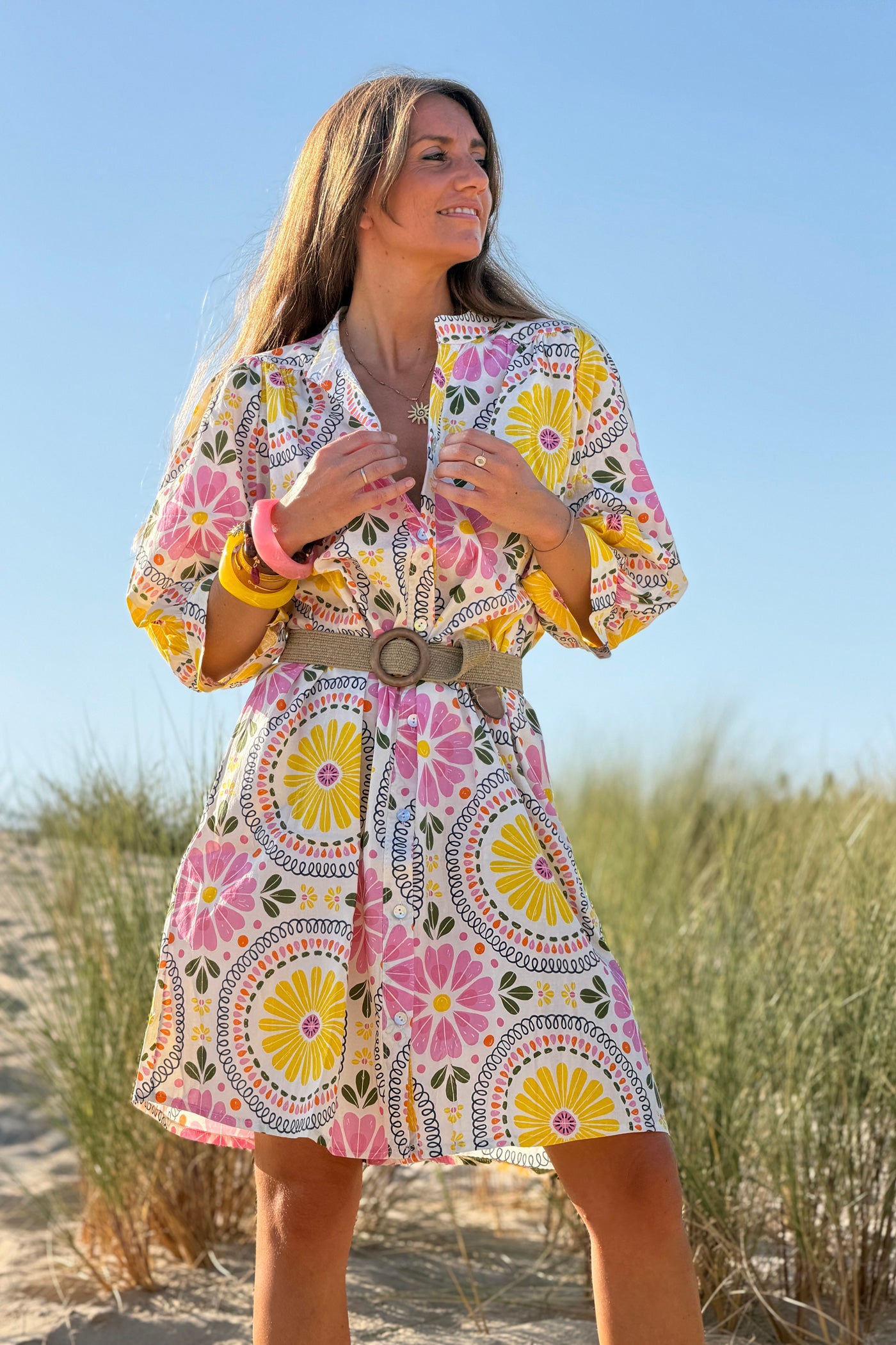 Yellow Floral Medallion Vintage Caftan
