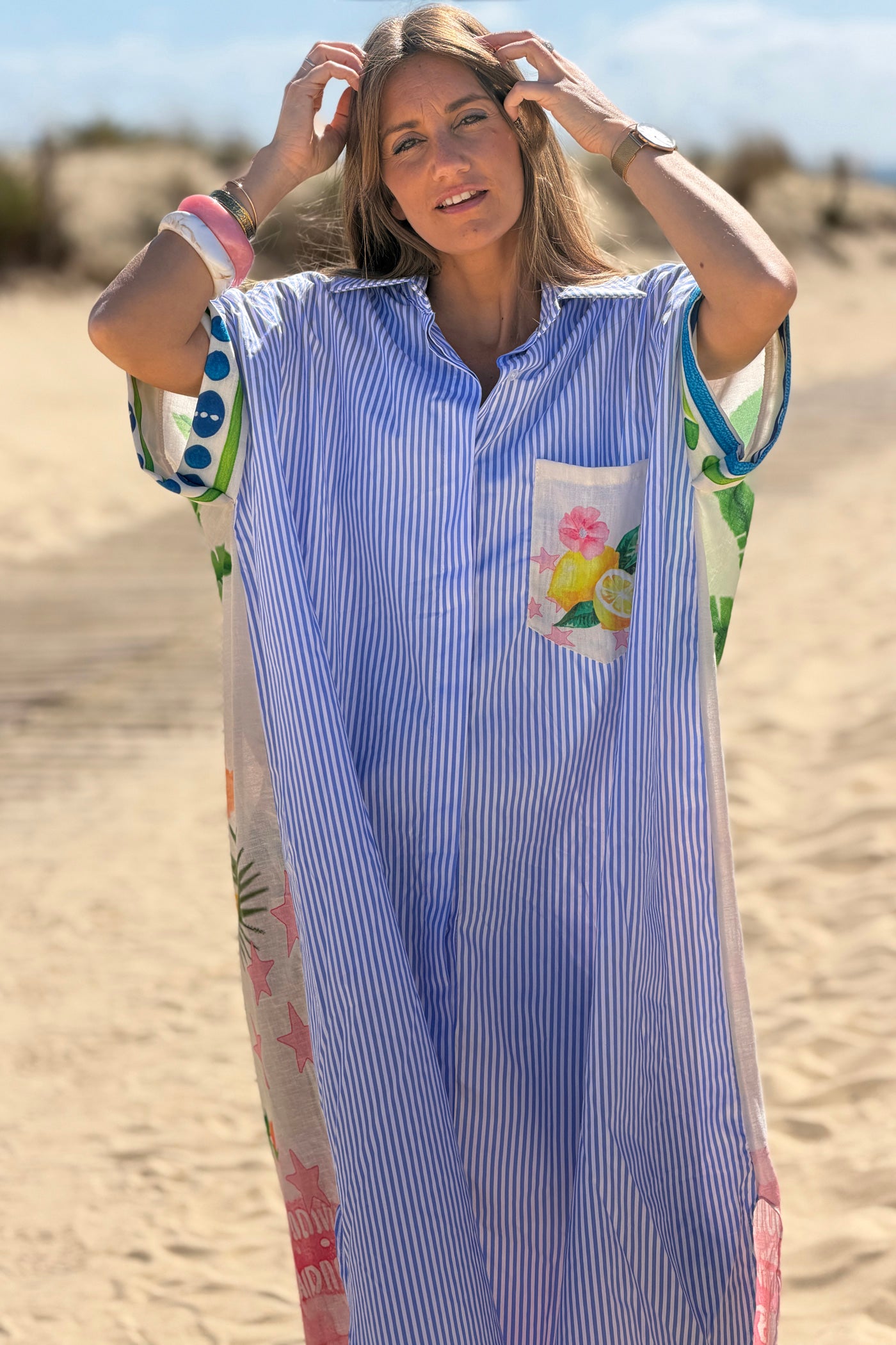 Blue Pinstripe “Superstar” Maxi Shirt Dress
