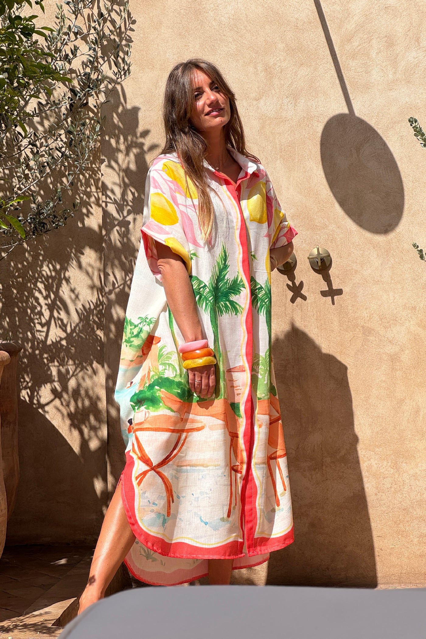 Robe chemise longue et large imprimé Vacances surfeurs et citrons