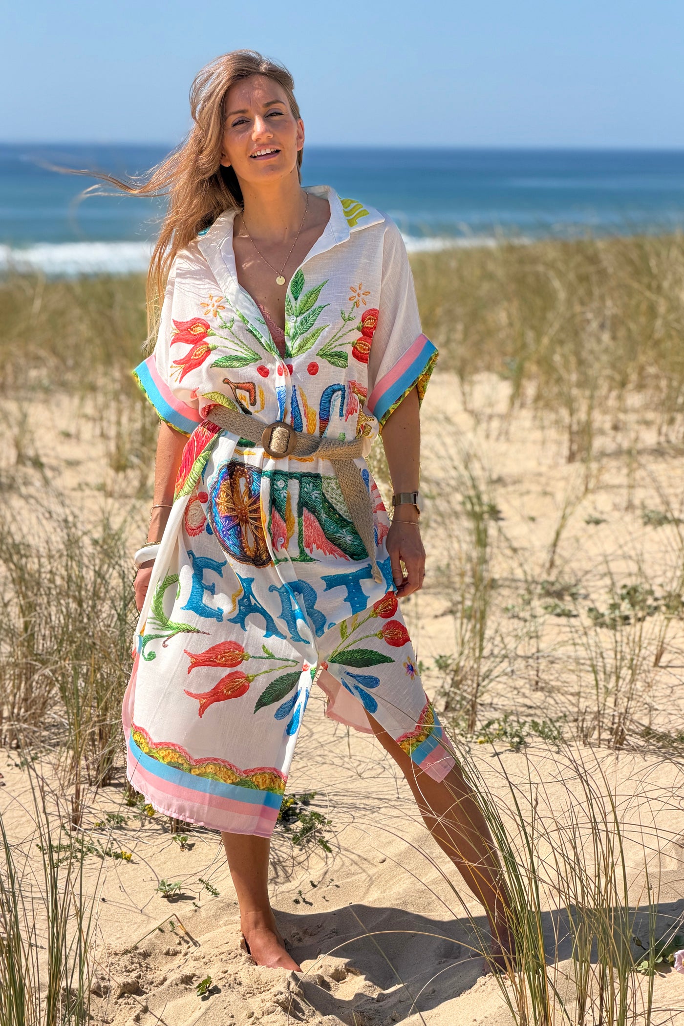 White “Peace on Earth” Tropical Crafty Caftan
