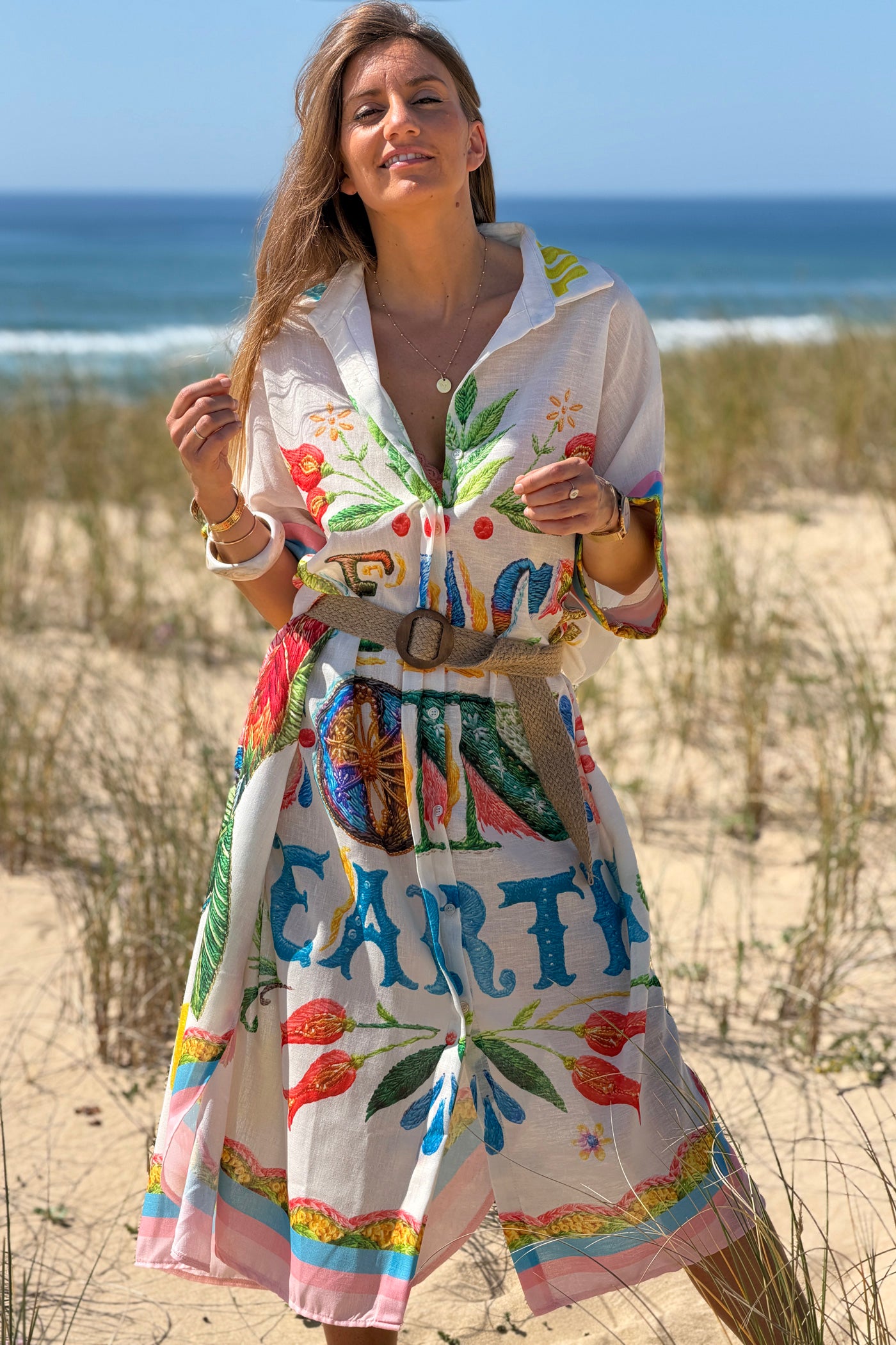 White “Peace on Earth” Tropical Crafty Caftan