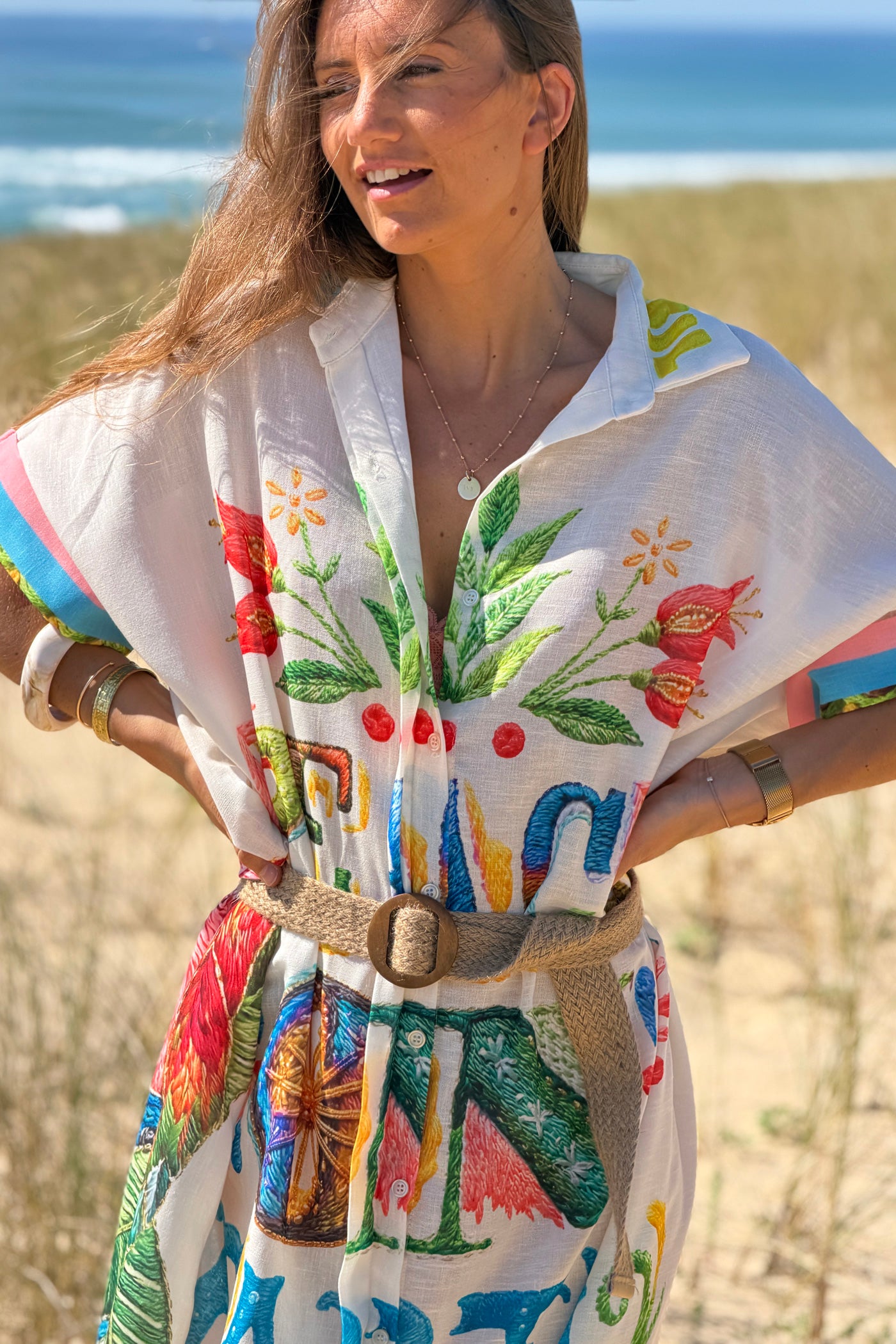 White “Peace on Earth” Tropical Crafty Caftan