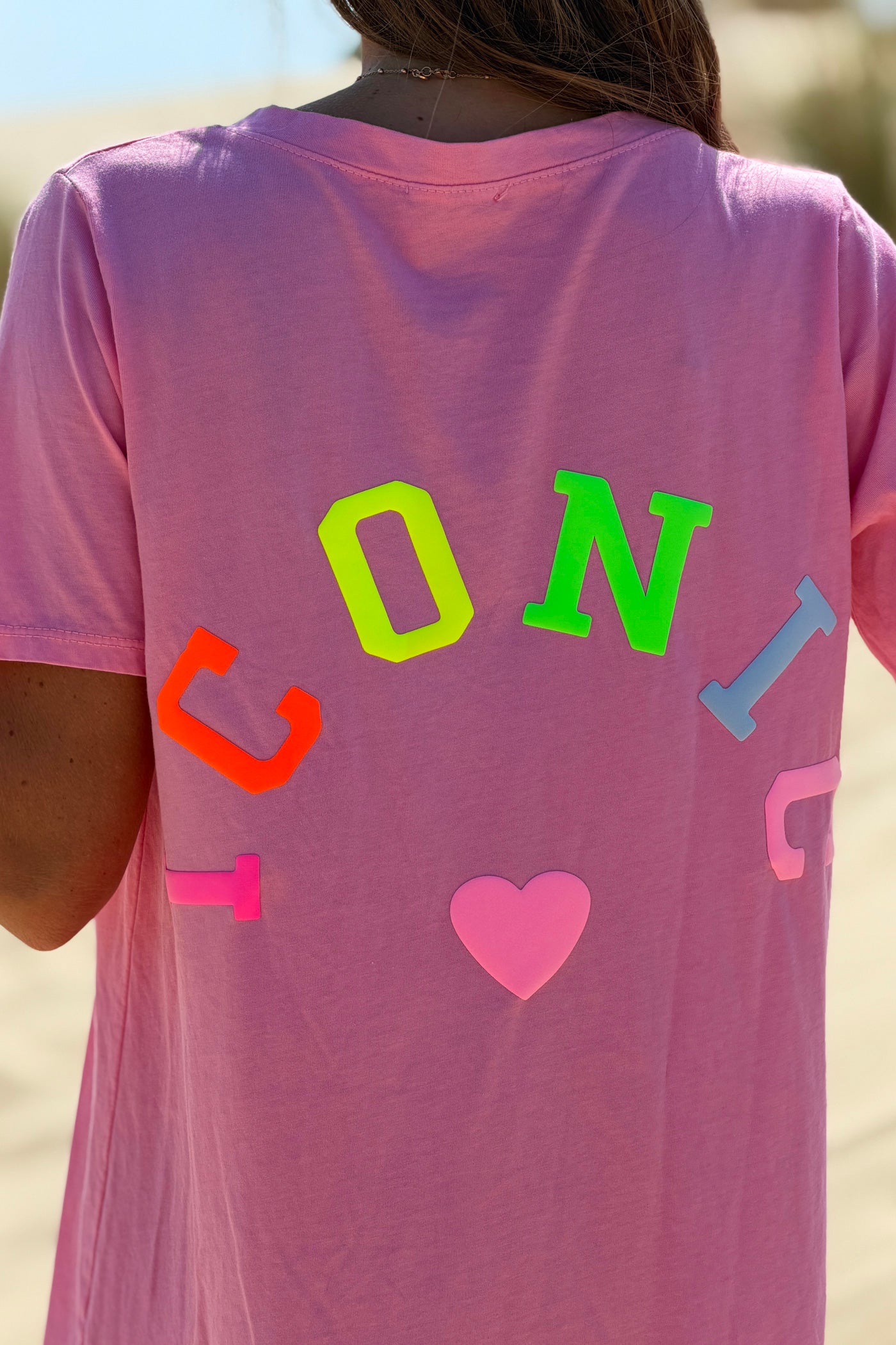 Robe courte rose en coton sérigraphie puff Iconic multicolore