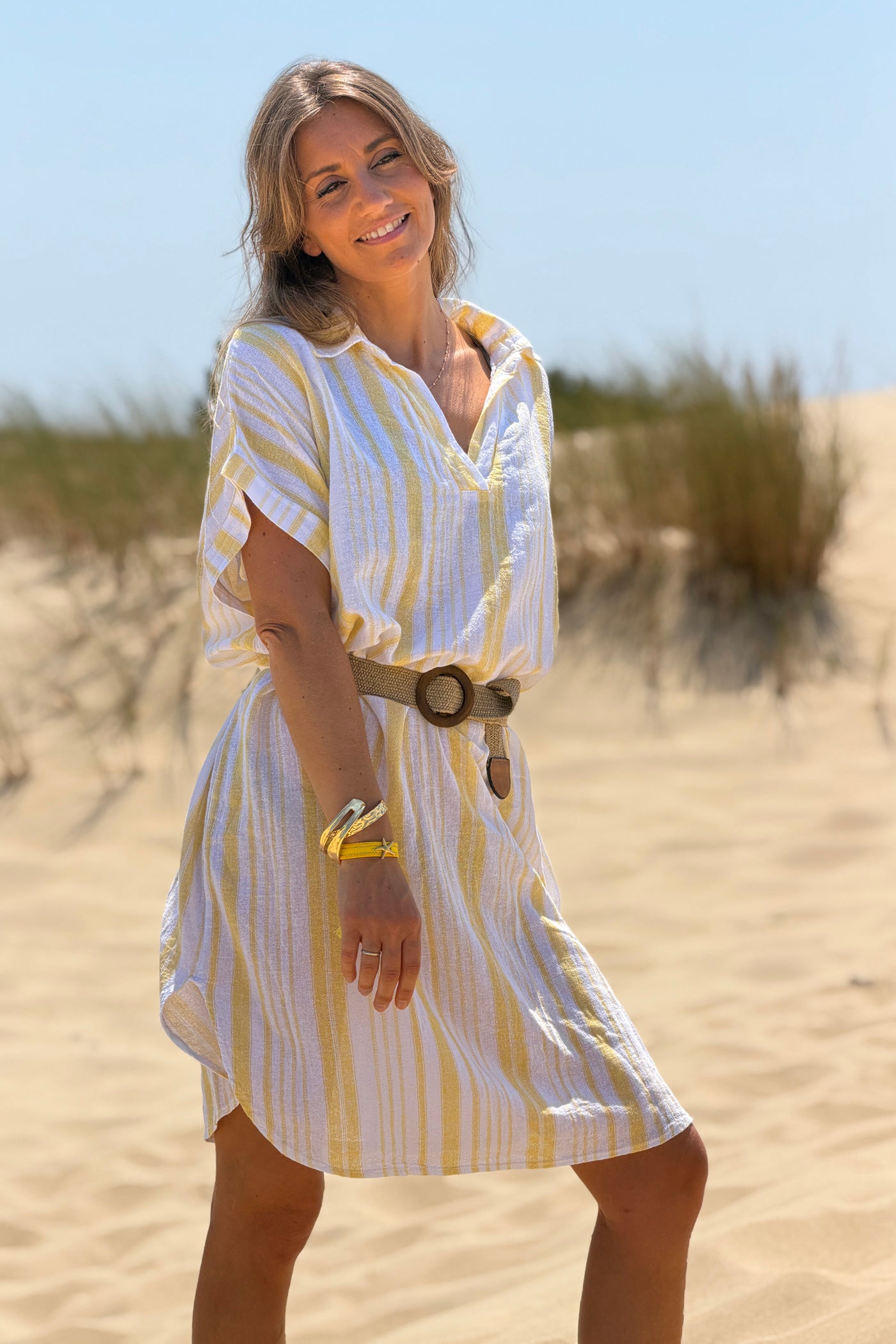 Yellow Striped Beach Caftan
