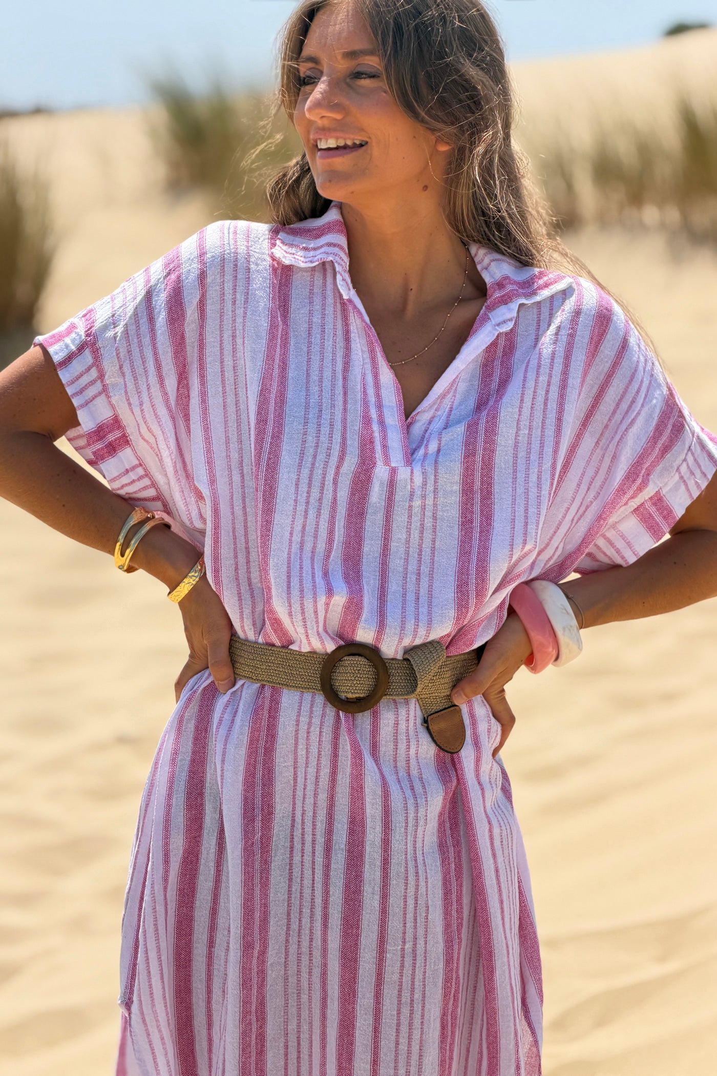 Pink Striped Beach Caftan
