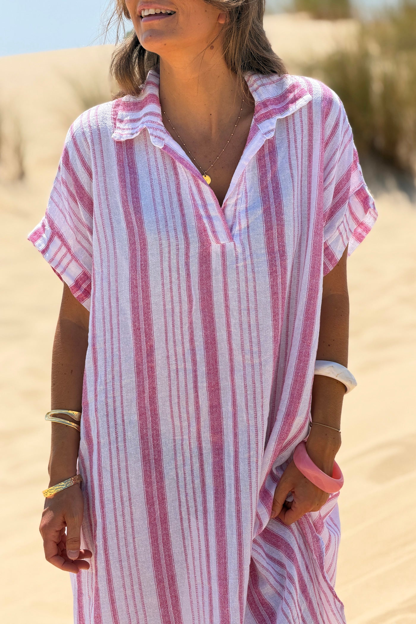 Pink Striped Beach Caftan

