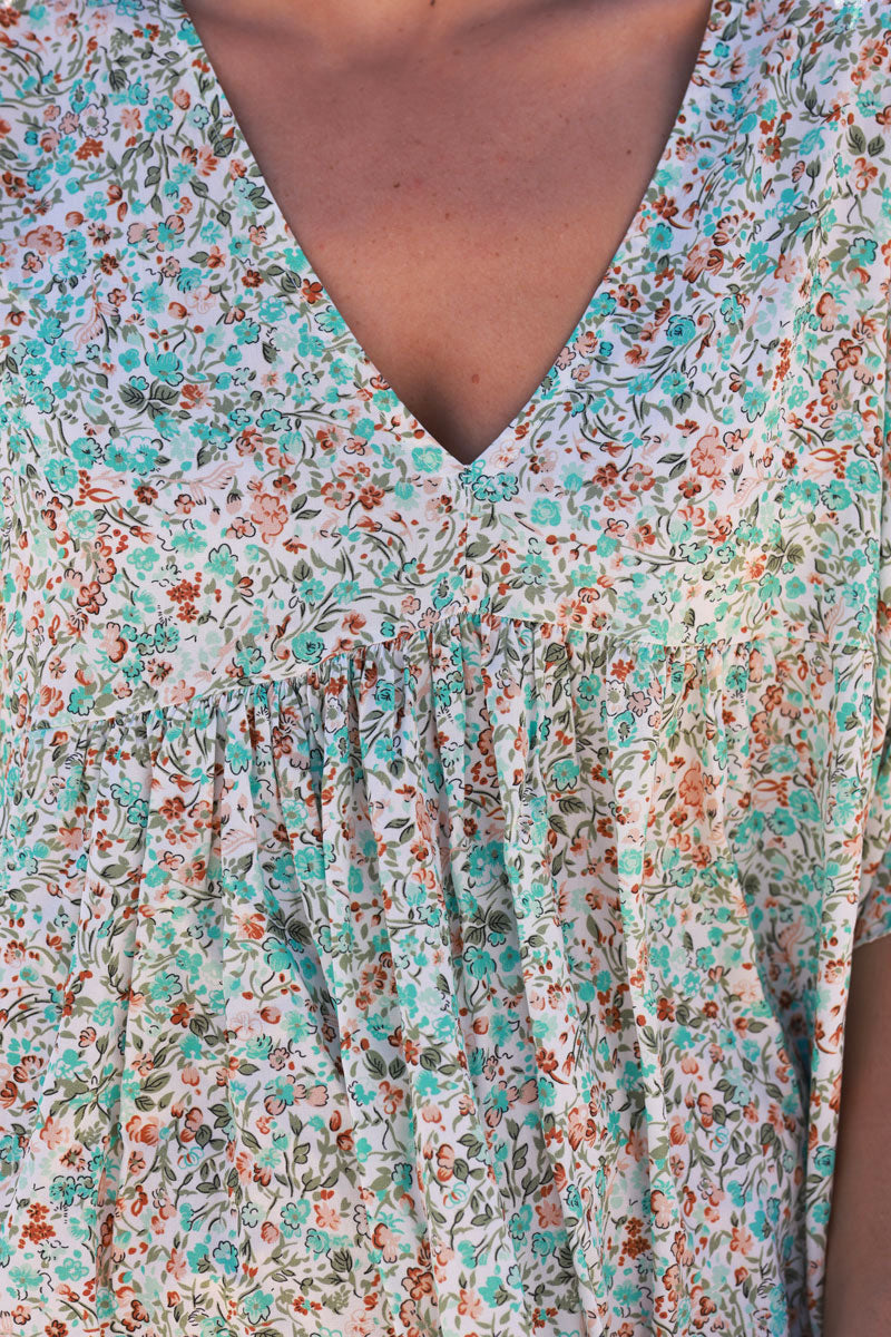Robe fluide imprimé liberty turquoise Jeanne