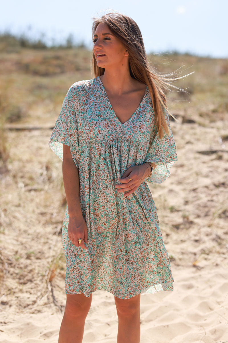 Robe fluide imprimé liberty turquoise Jeanne