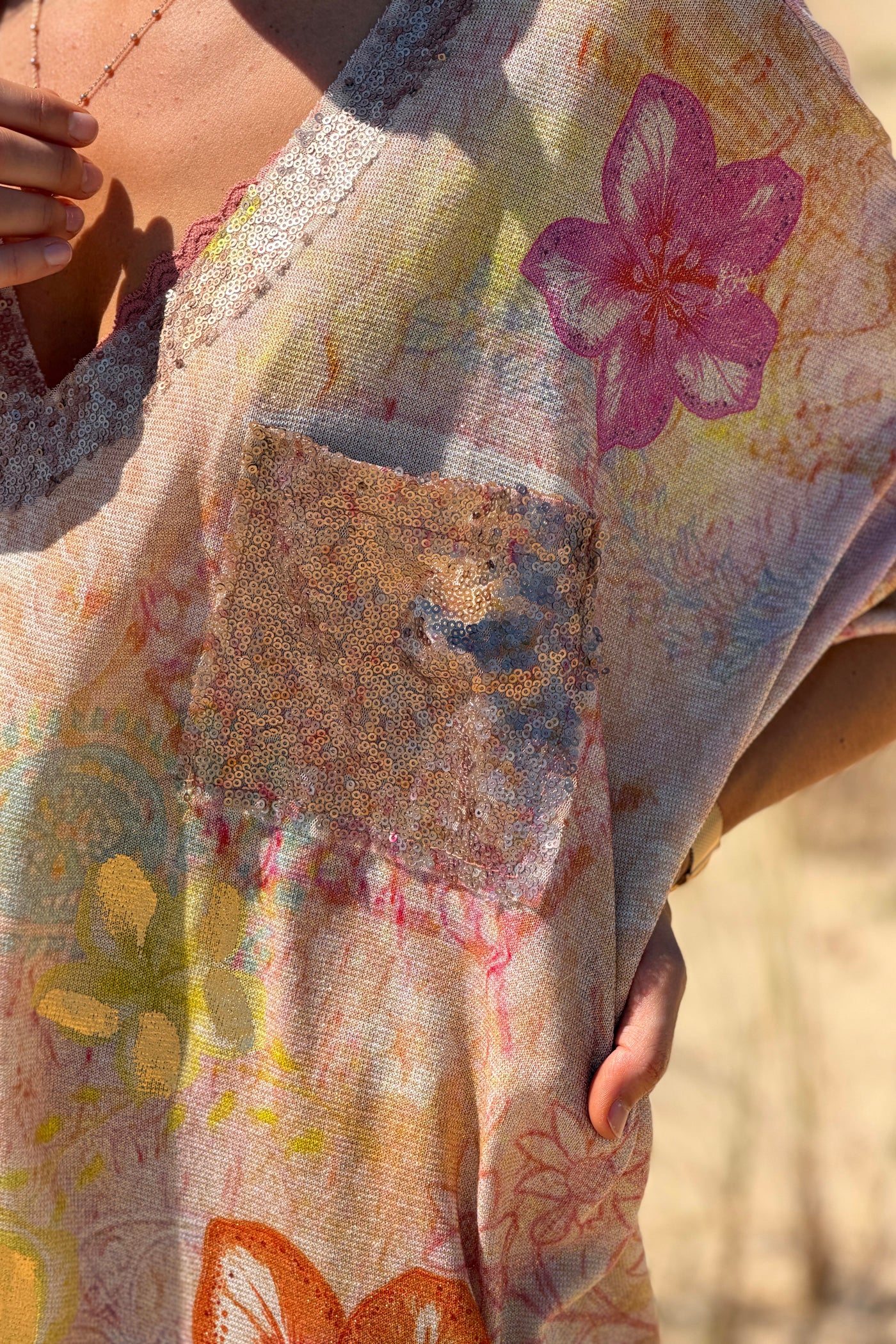 Beige “Lucky” Parrot Glitter Knit Caftan