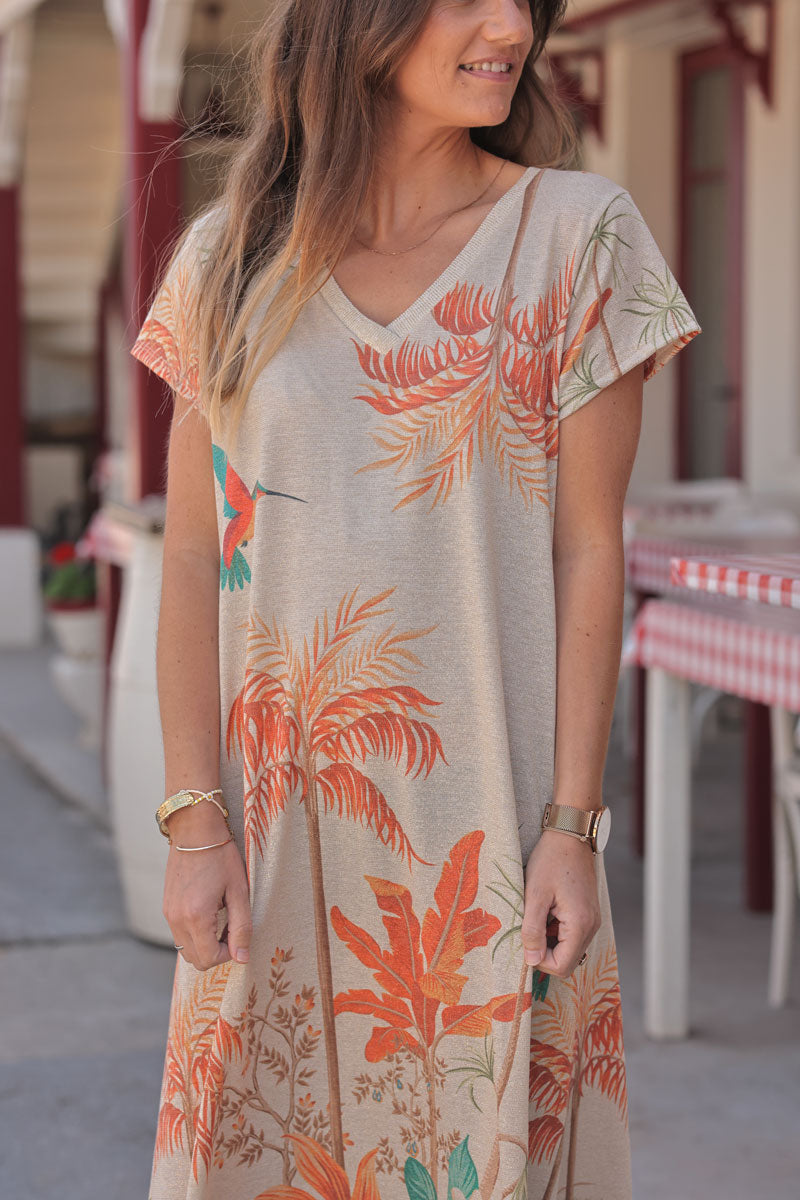 Orange Tropical Escape V-Neck Maxi Dress
