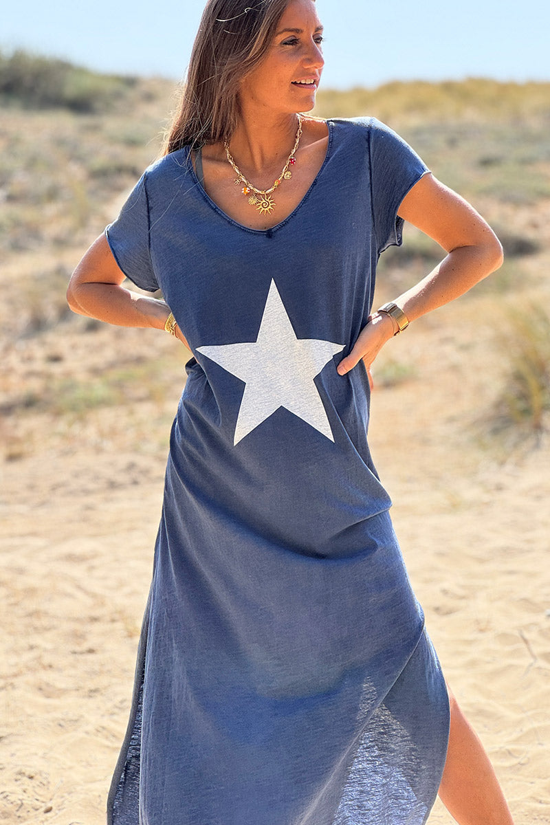 Navy Blue star t-shirt maxi dress