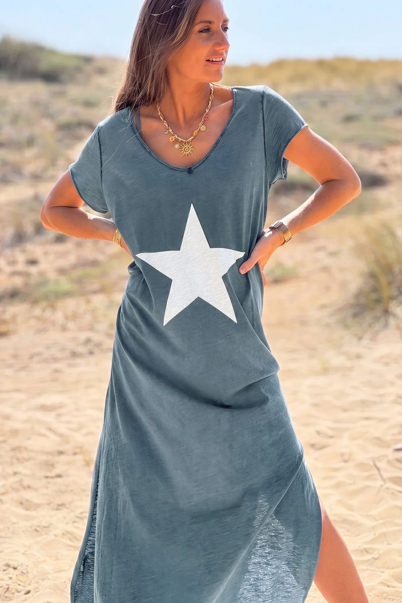 Navy Blue star t-shirt maxi dress
