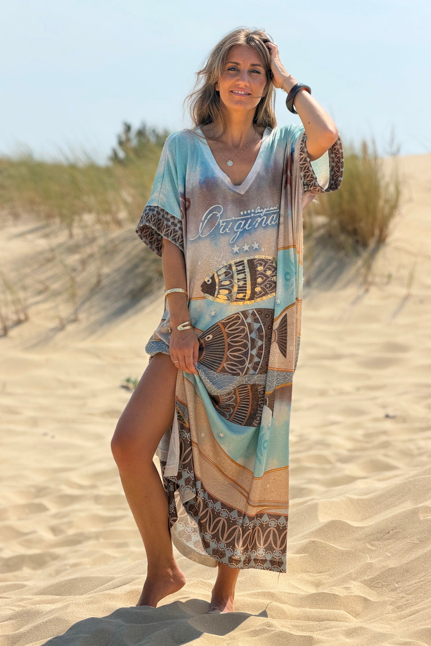 Light Blue Undersea Dreams Glitter Knit Maxi Dress
