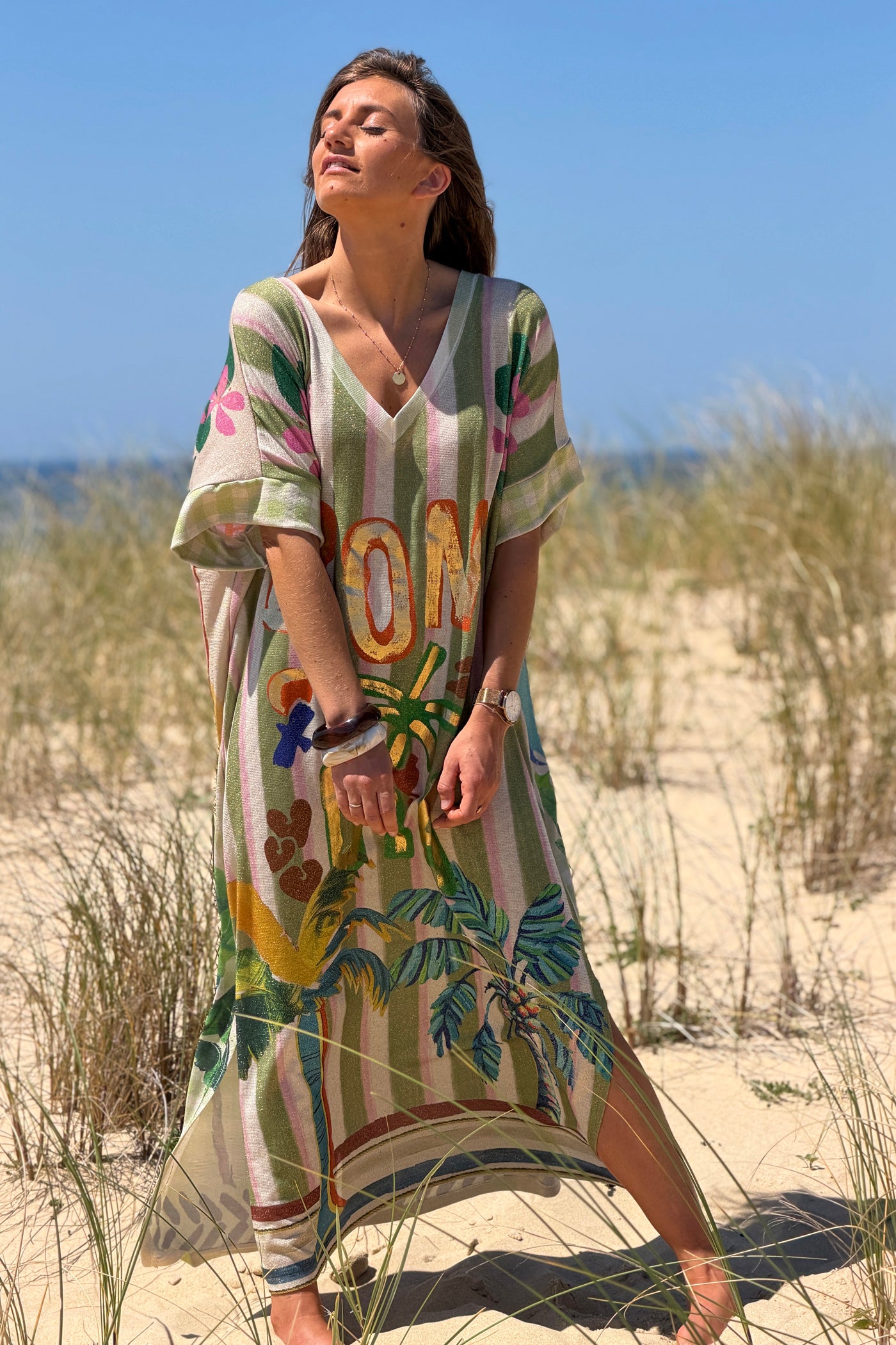 Green Cabana Stripe Glitter Knit Maxi Dress