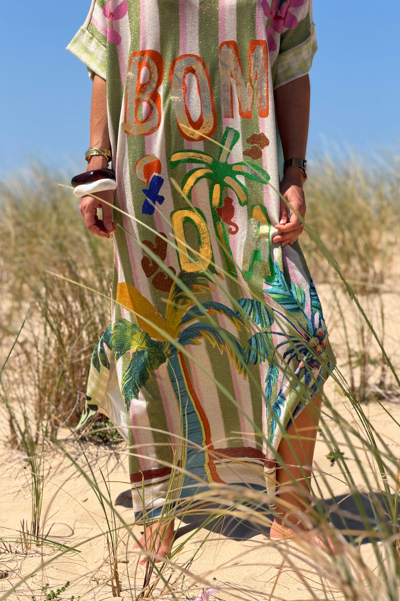 Green Cabana Stripe Glitter Knit Maxi Dress