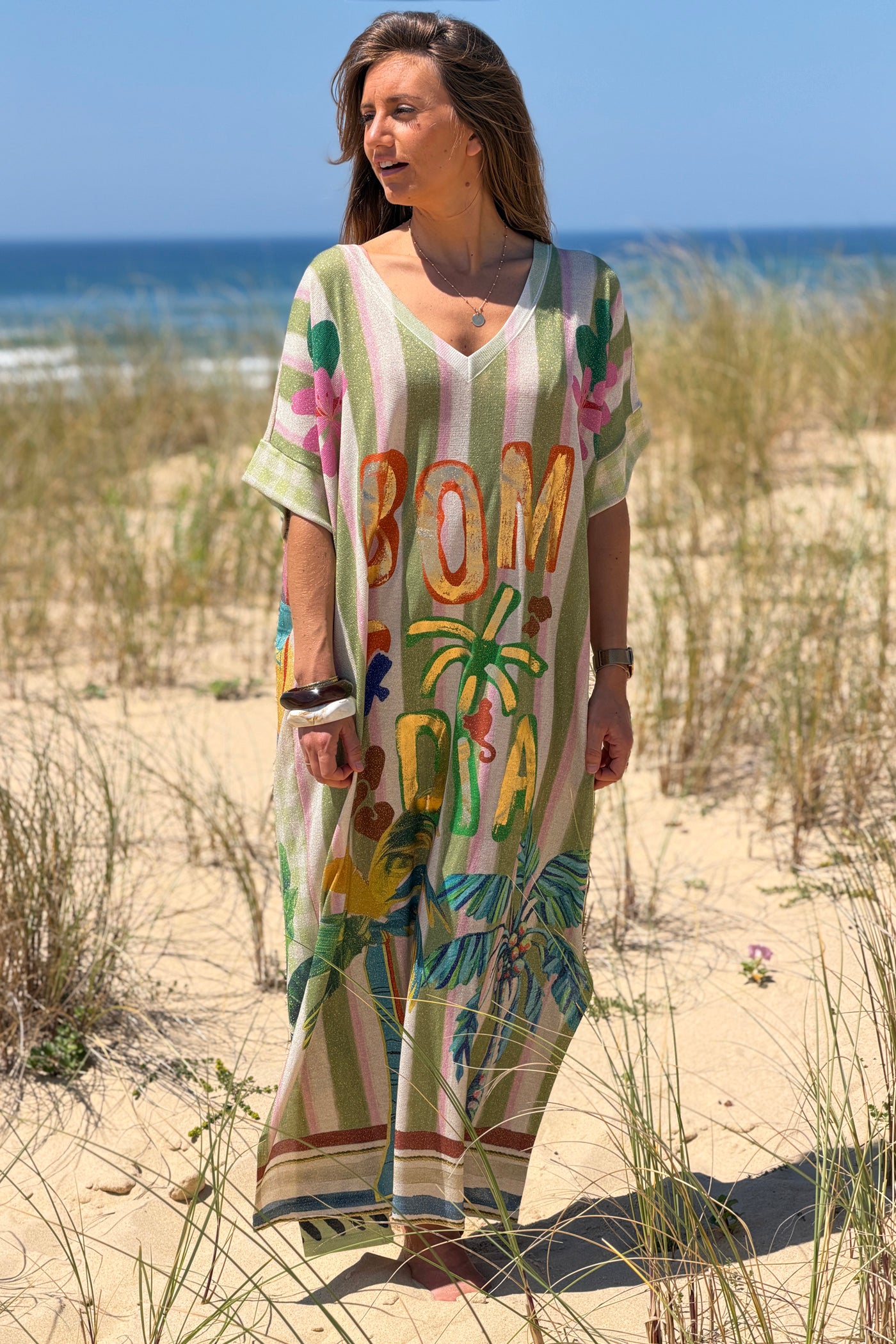 Green Cabana Stripe Glitter Knit Maxi Dress
