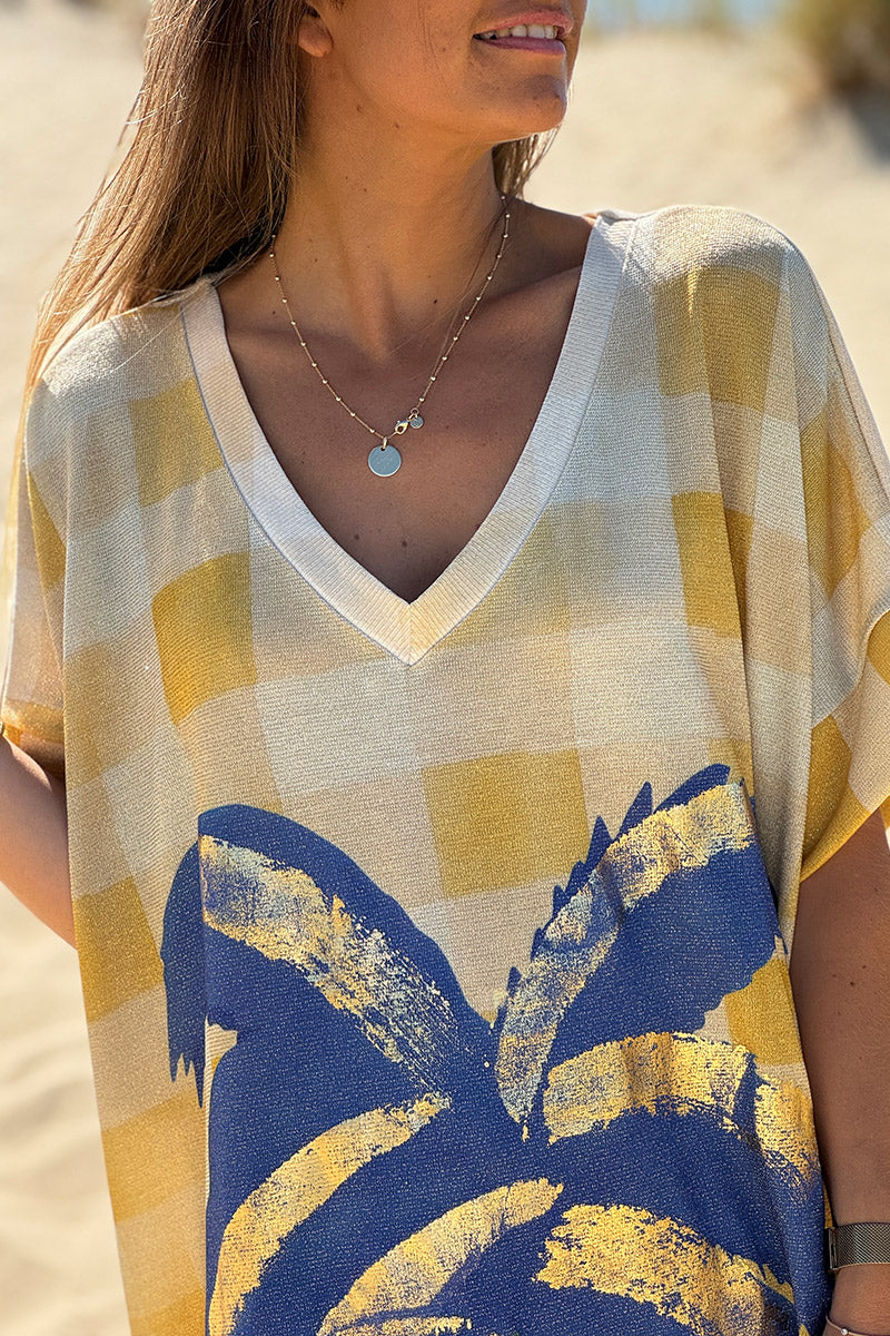Yellow “Trust Your Visions” Glitter Knit Caftan
