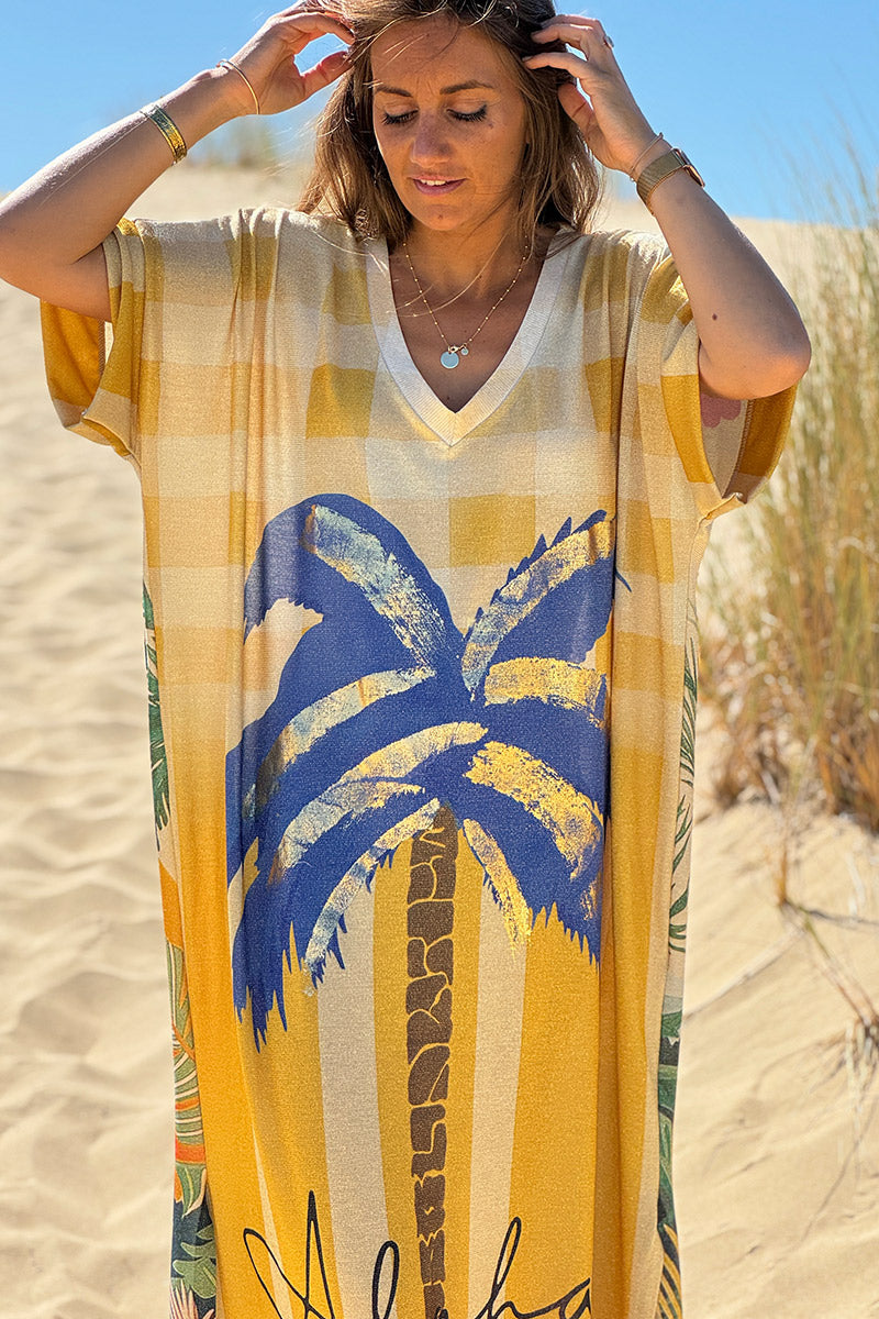 Yellow “Trust Your Visions” Glitter Knit Caftan
