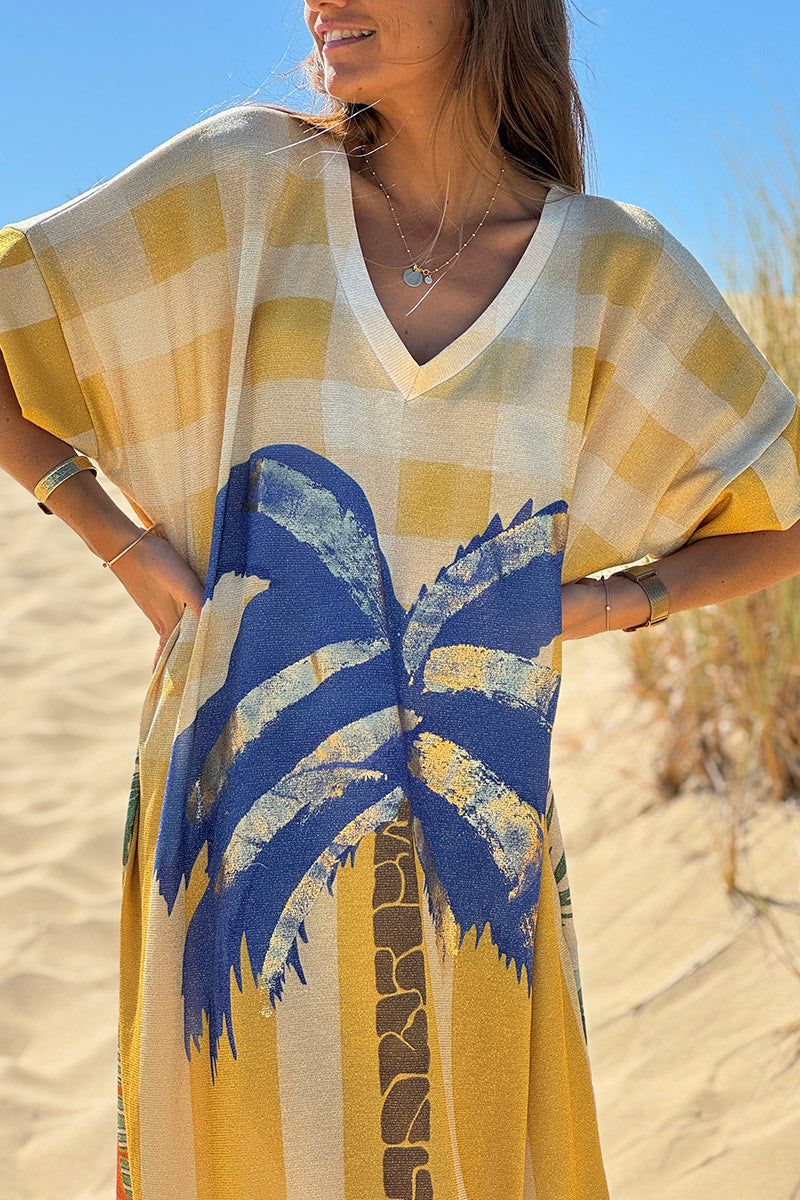 Yellow “Trust Your Visions” Glitter Knit Caftan
