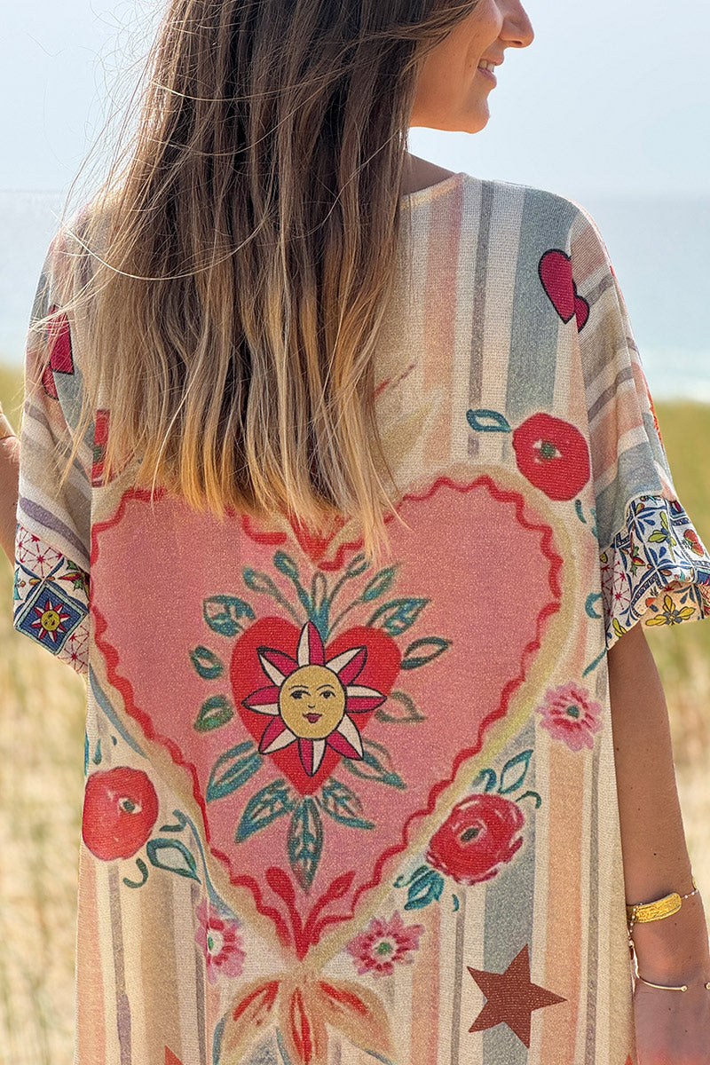 Robe longue brillante et large imprimé rayures pastel symboles Breath