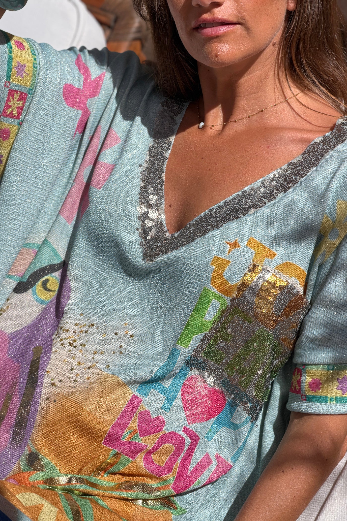 Blue Paradise Glitter Knit Caftan
