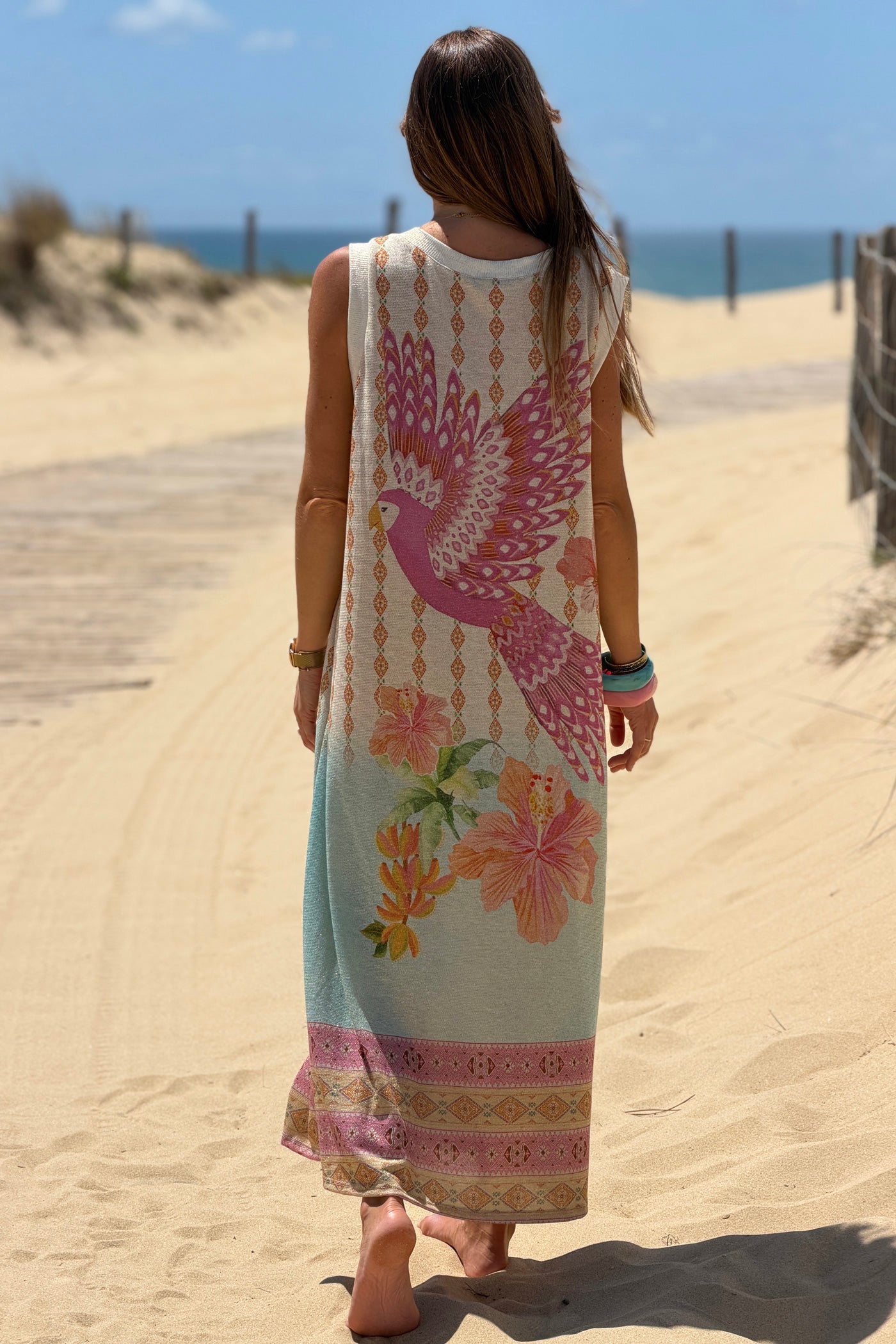 Pink Parrot Paradise Glitter Knit Maxi Dress