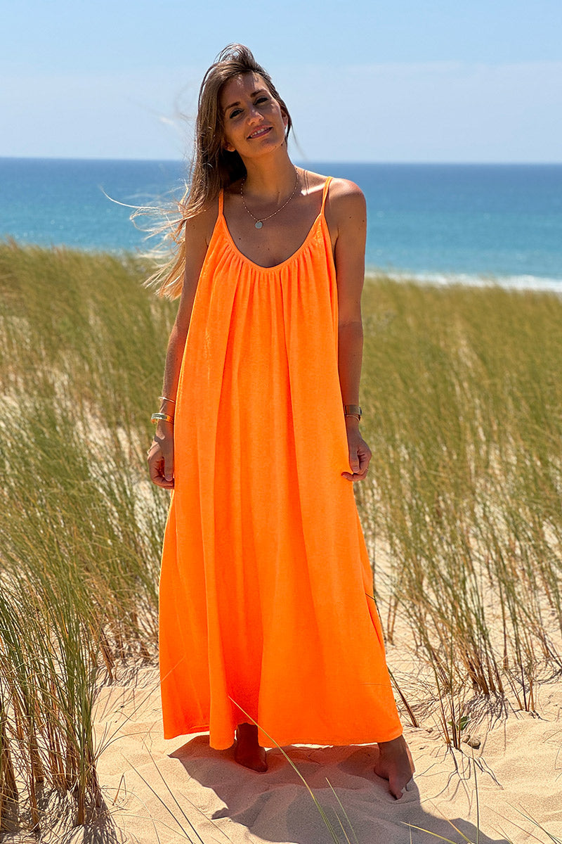 Neon orange Terry Cloth Strappy Maxi Dress