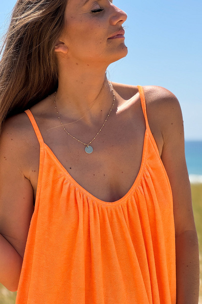 Neon orange Terry Cloth Strappy Maxi Dress
