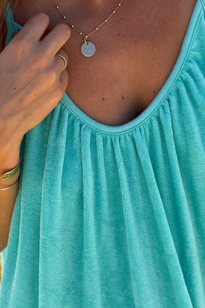 Turquoise Terry Cloth Strappy Maxi Dress