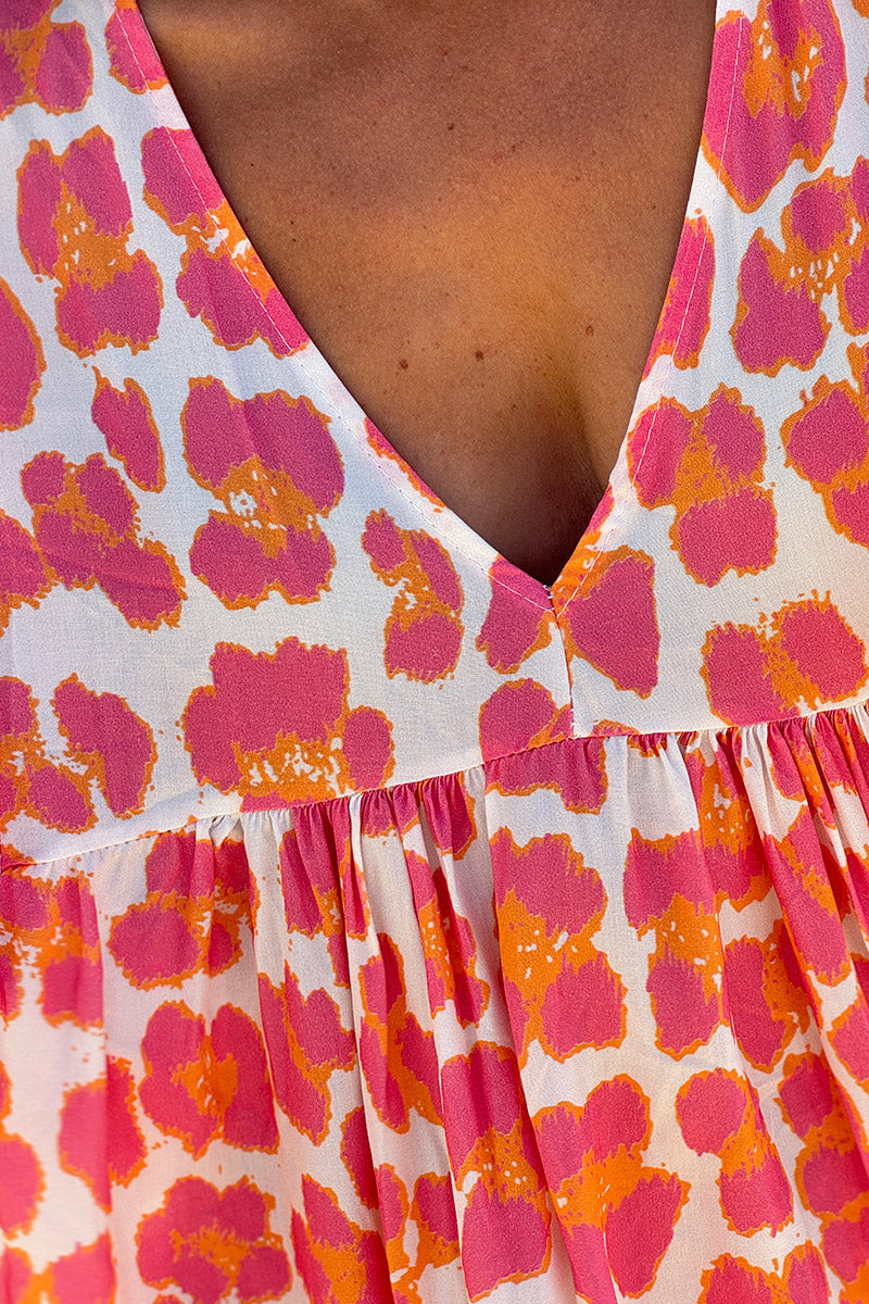 Pink Leopard Print V-Neck Caftan
