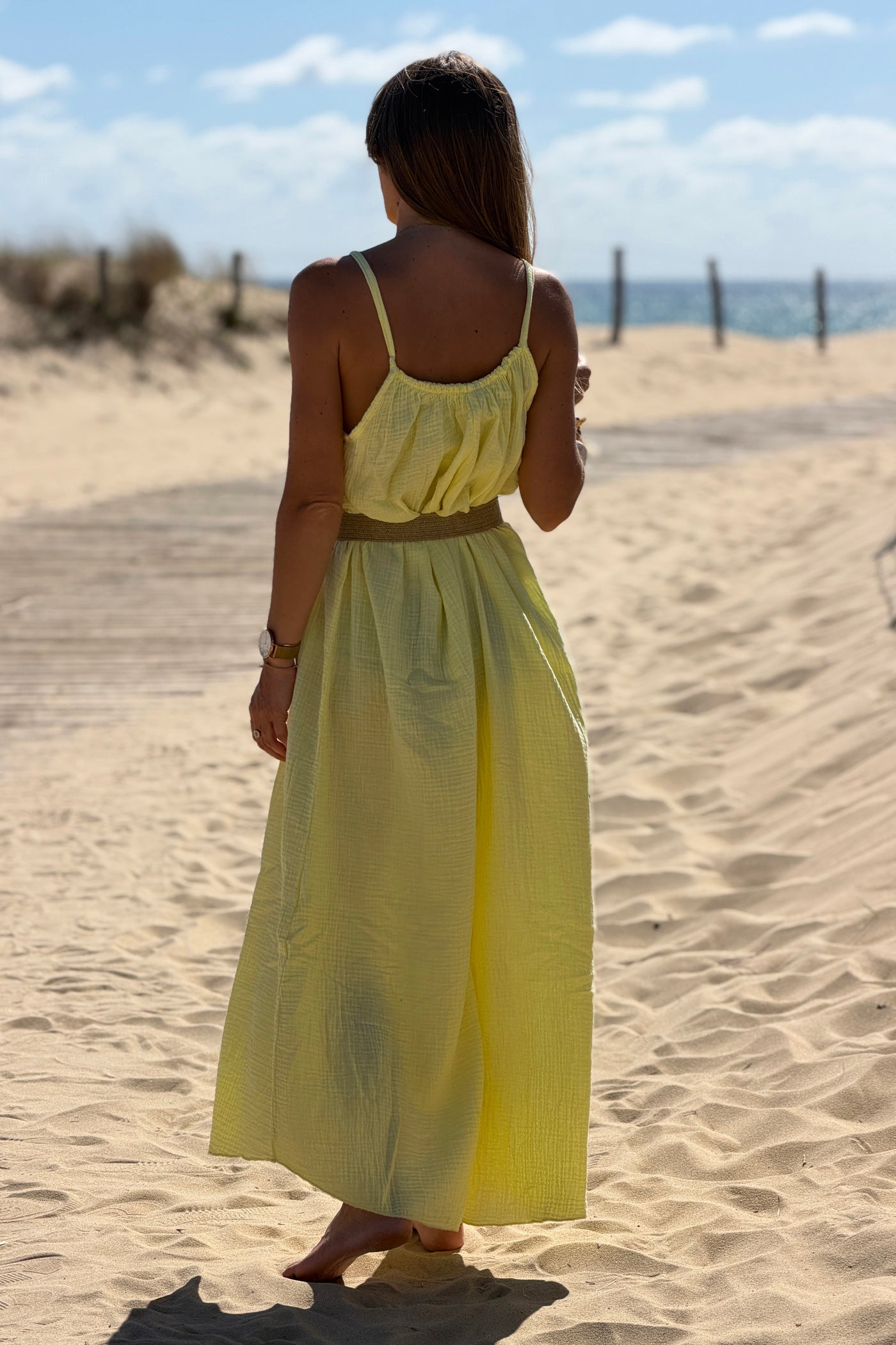 Yellow Crinkle Gauze Maxi Dress