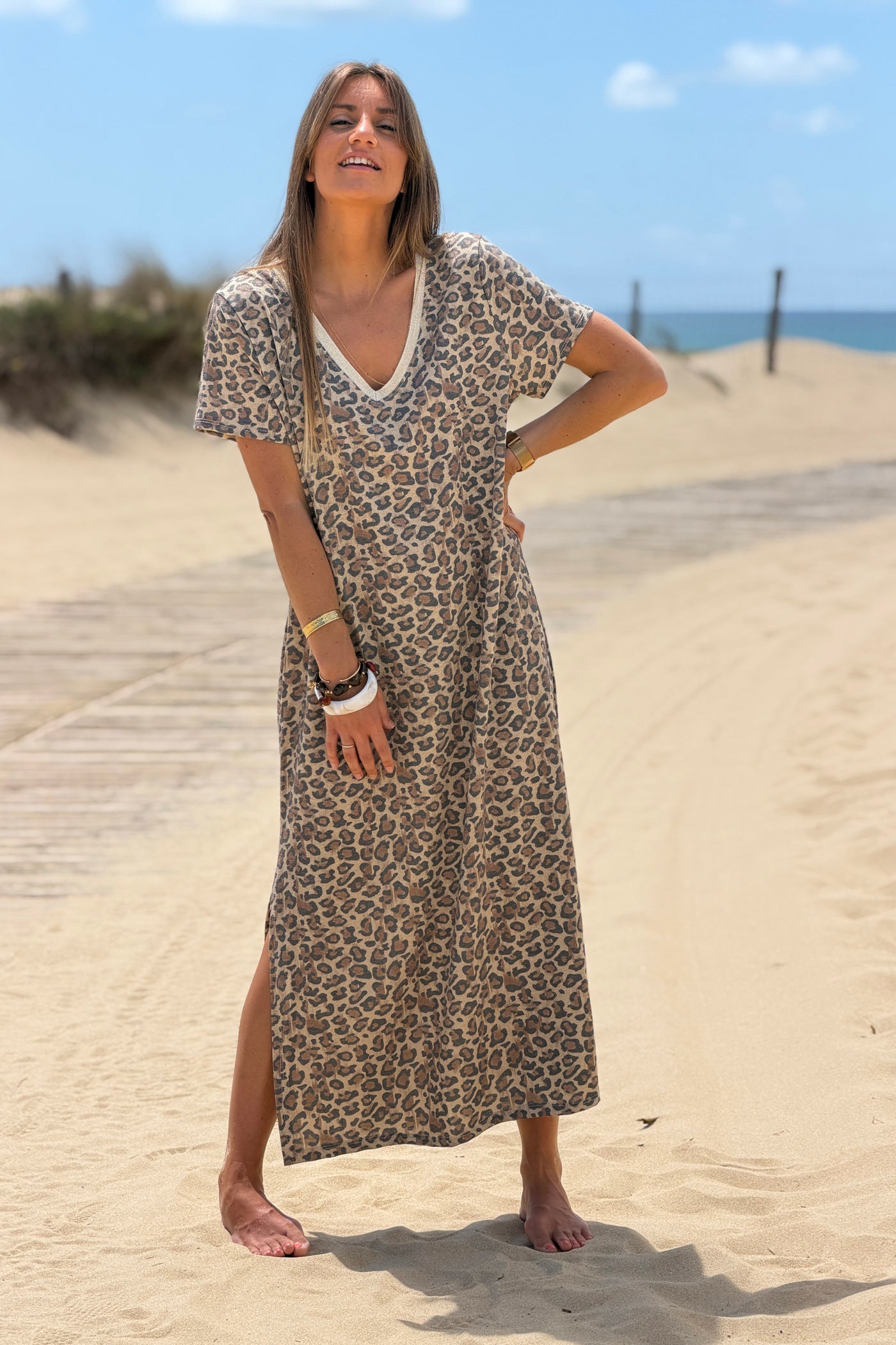 Leopard Print Knit Maxi Dress