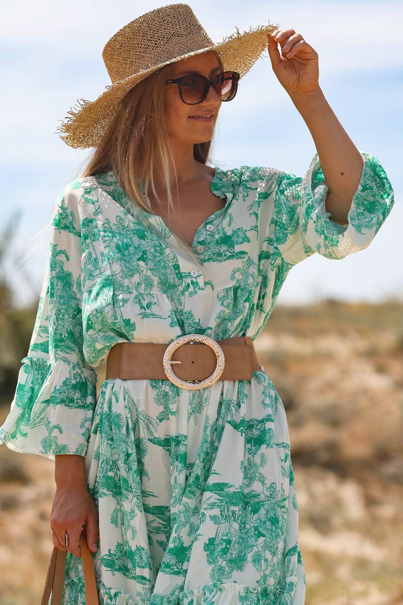 Vestido largo toile de jouy verde